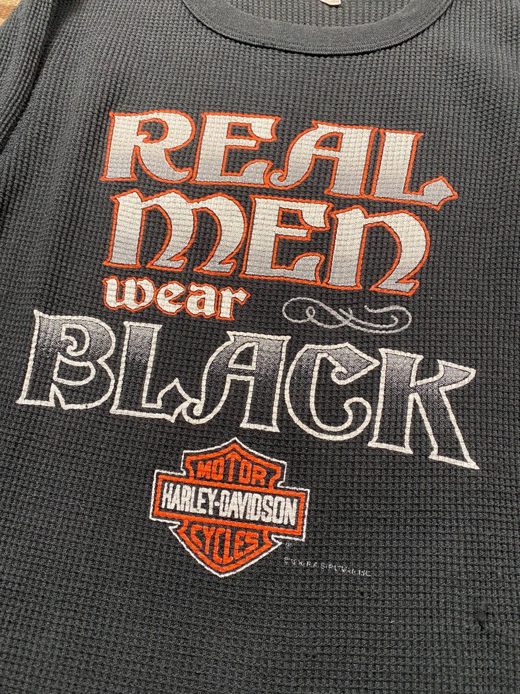 Harley Davidson 1970's Real Men Wear Black Waffle Shirt