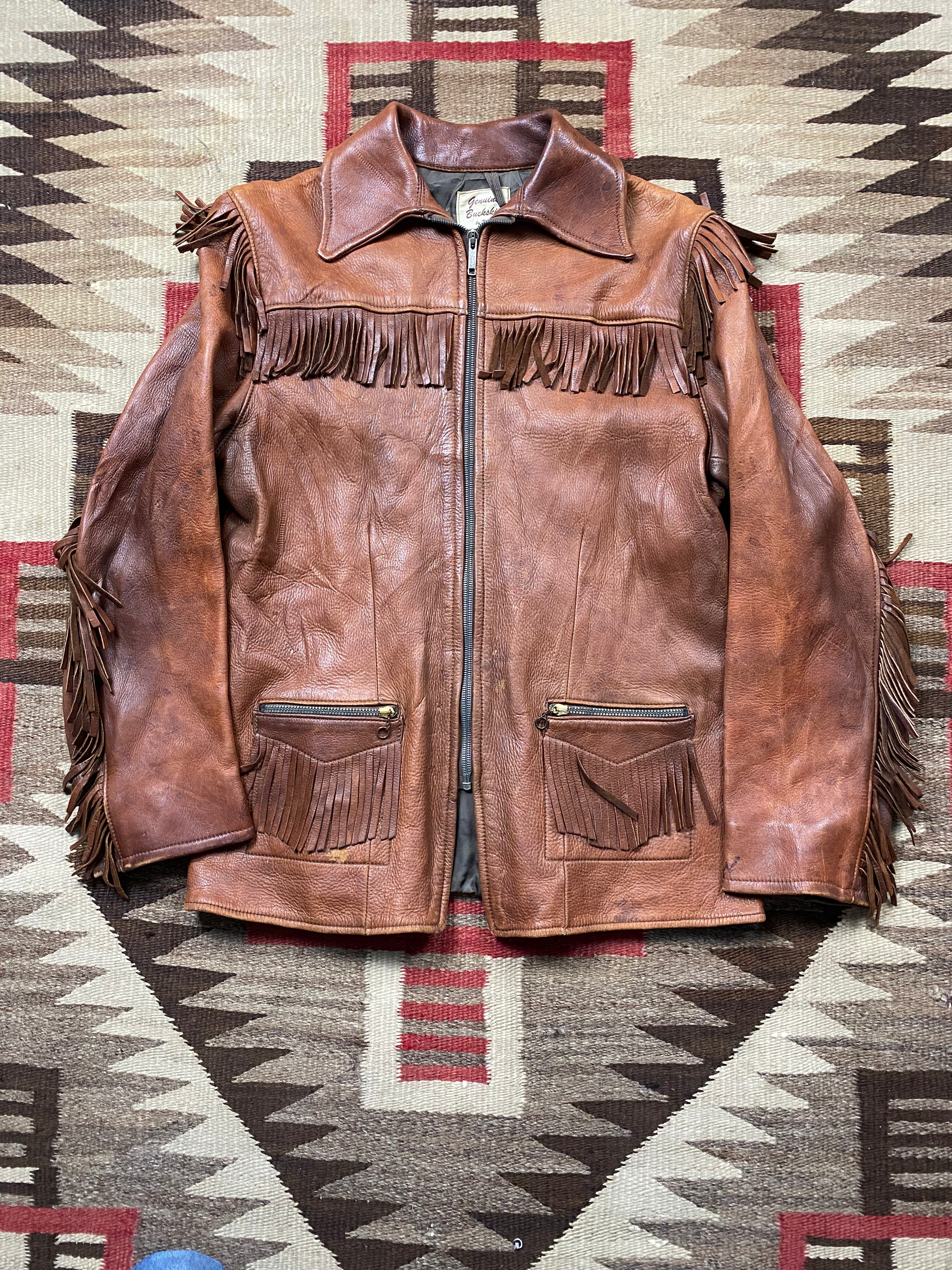 Uber 1950's Buckskin Zip-Up Fringe Jacket