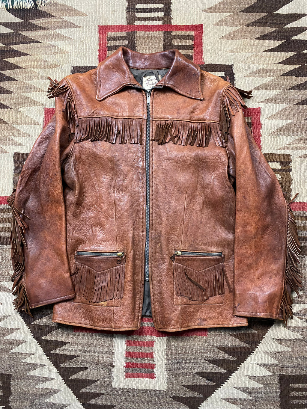 Uber 1950's Buckskin Zip-Up Fringe Jacket