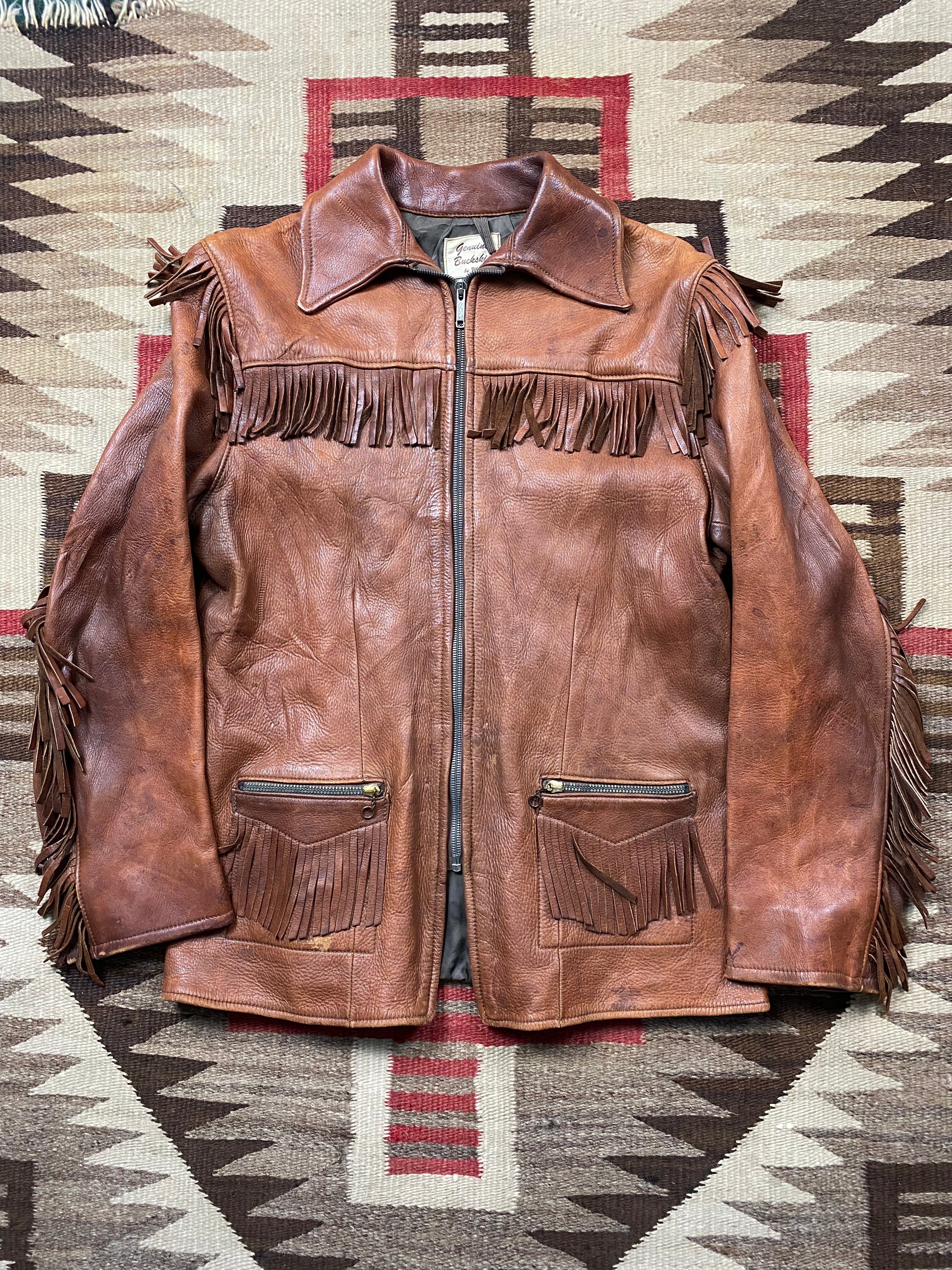 Uber 1950's Buckskin Zip-Up Fringe Jacket