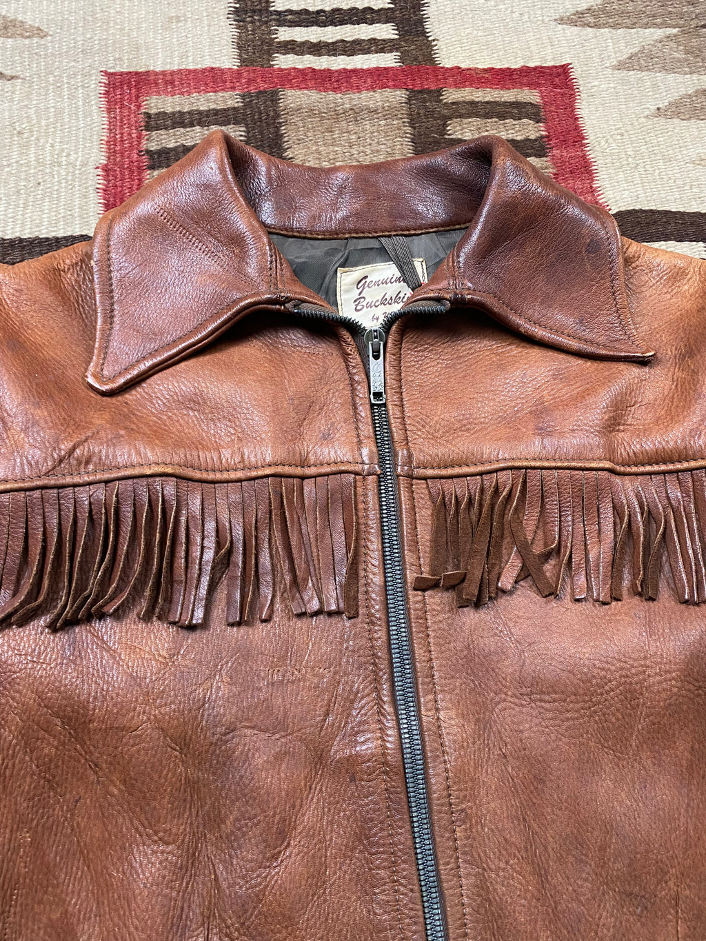 Uber 1950's Buckskin Zip-Up Fringe Jacket