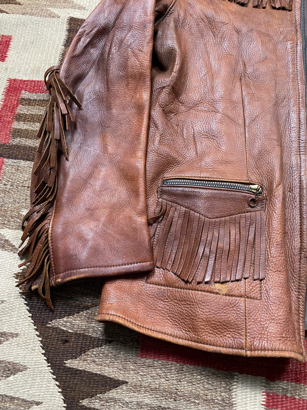 Uber 1950's Buckskin Zip-Up Fringe Jacket