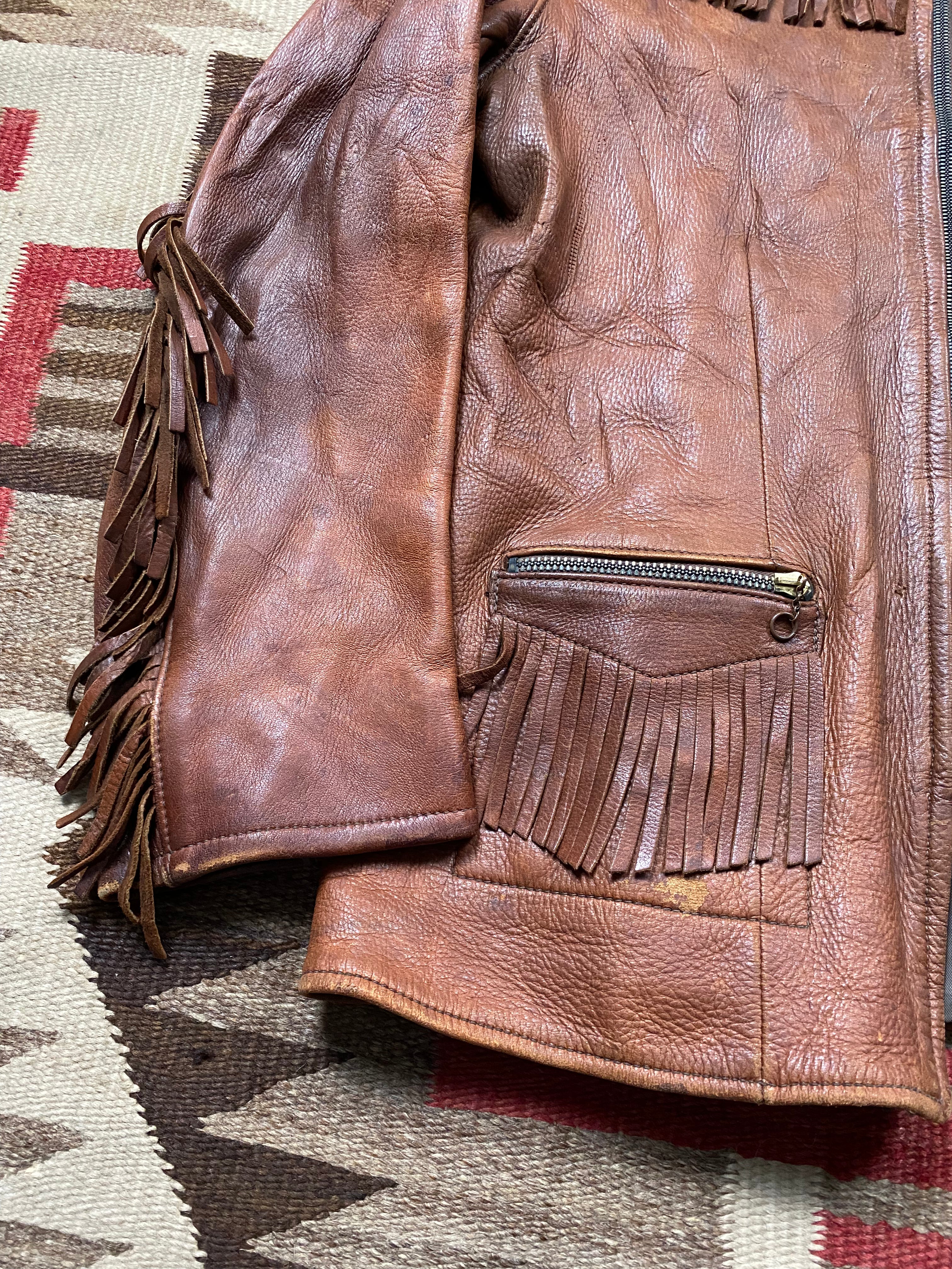 Uber 1950's Buckskin Zip-Up Fringe Jacket