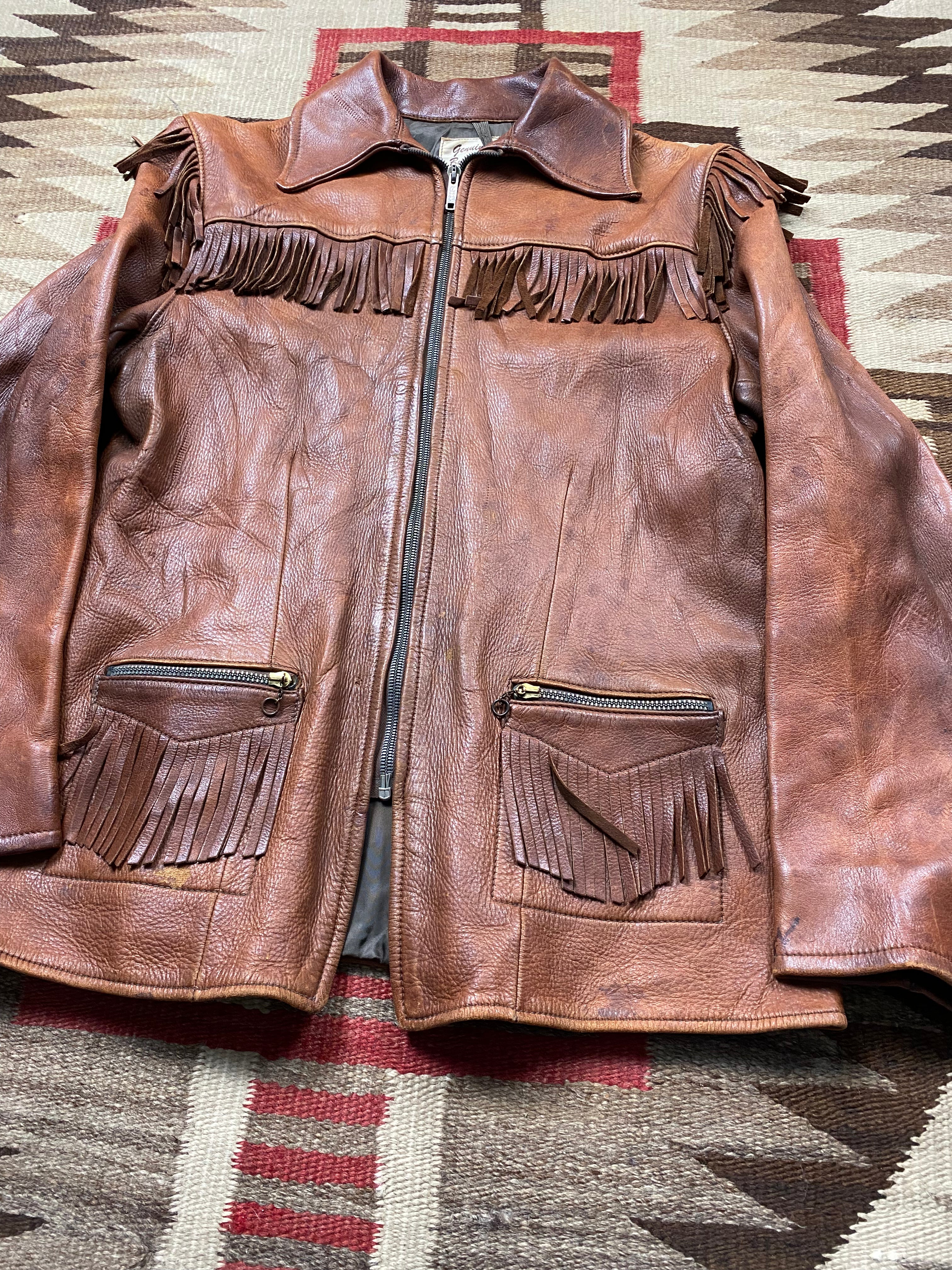 Uber 1950's Buckskin Zip-Up Fringe Jacket