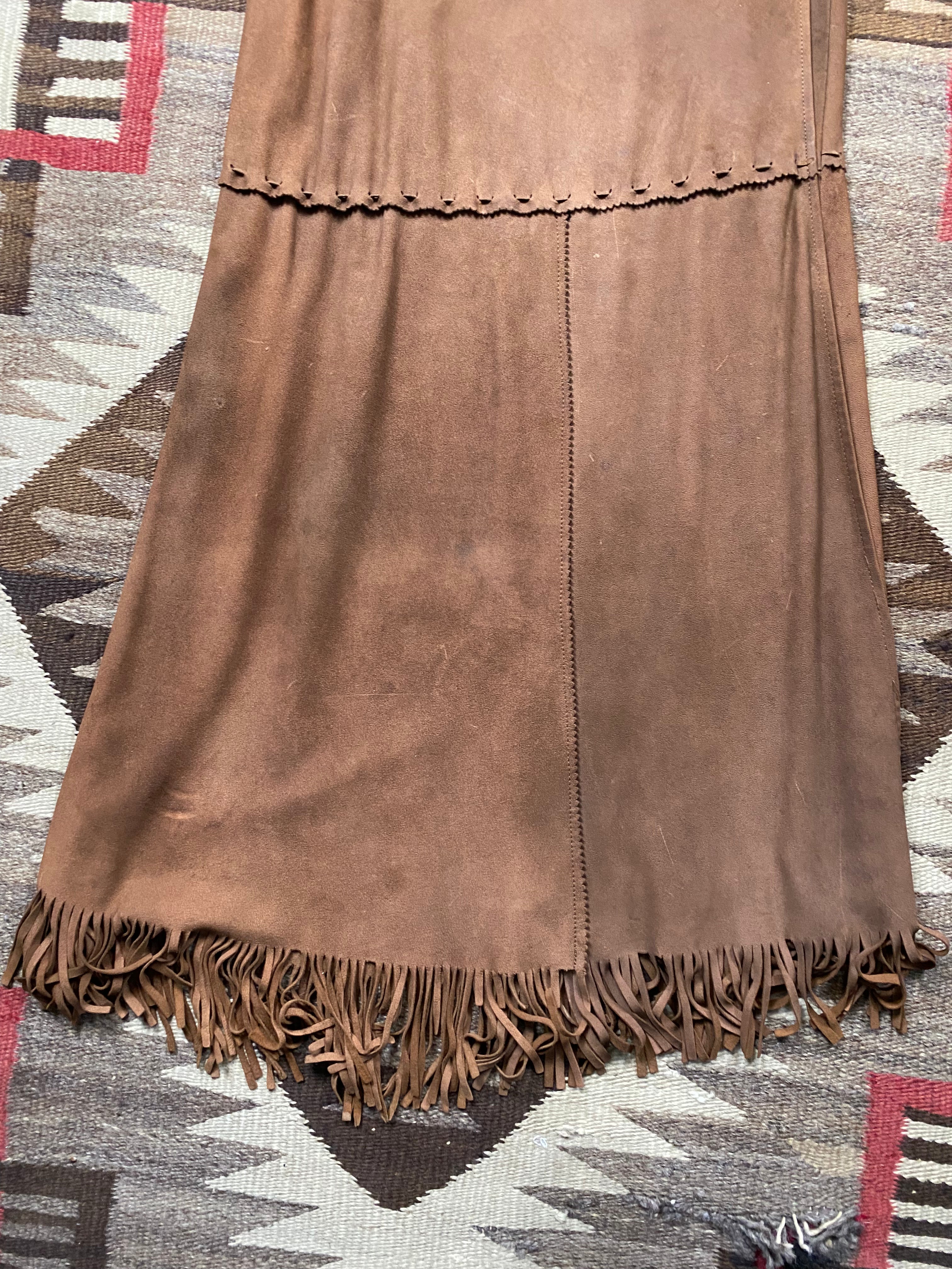 Ralph Lauren Country Deerskin Fringe Wrap Skirt