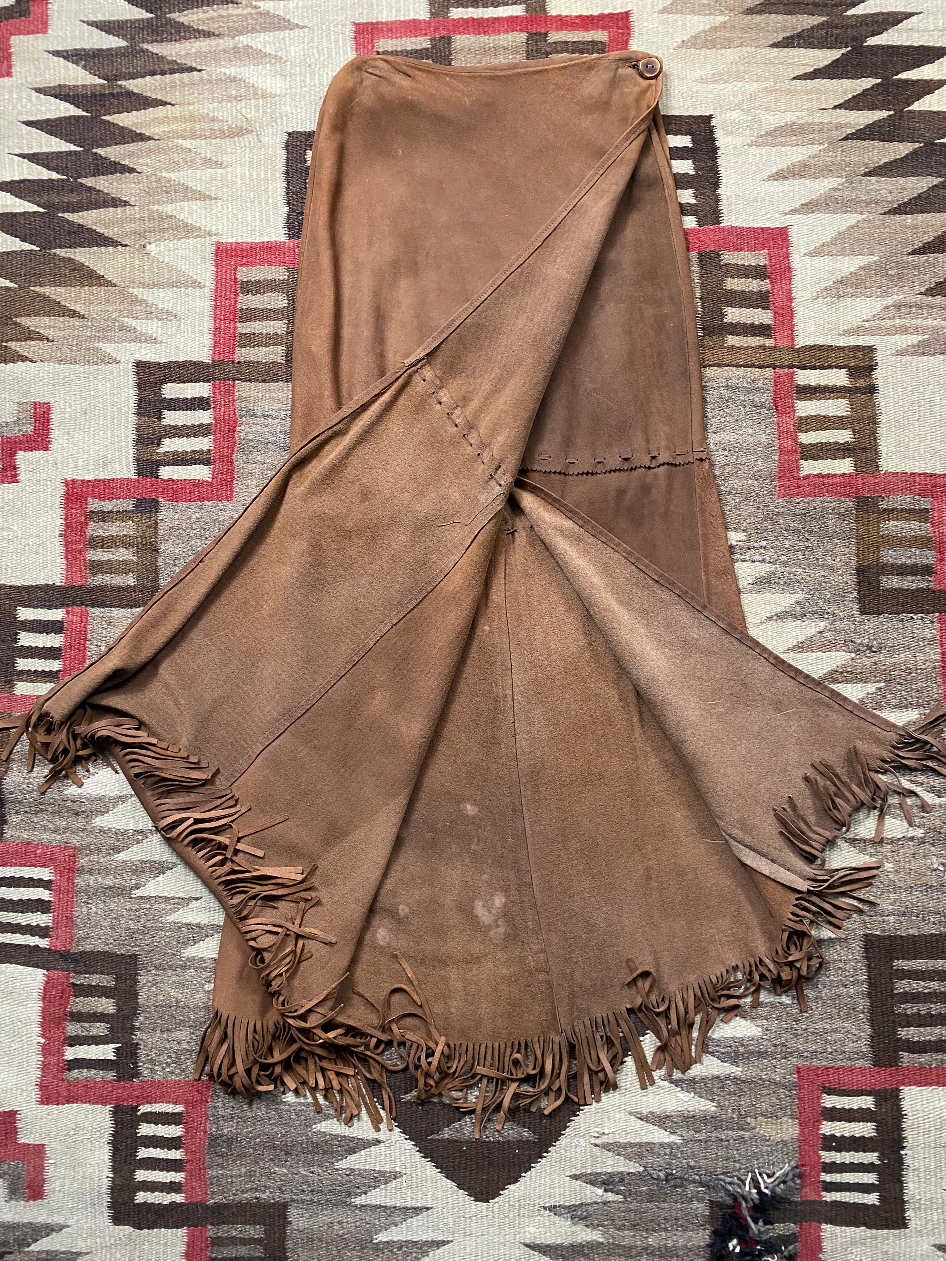 Ralph Lauren Country Deerskin Fringe Wrap Skirt