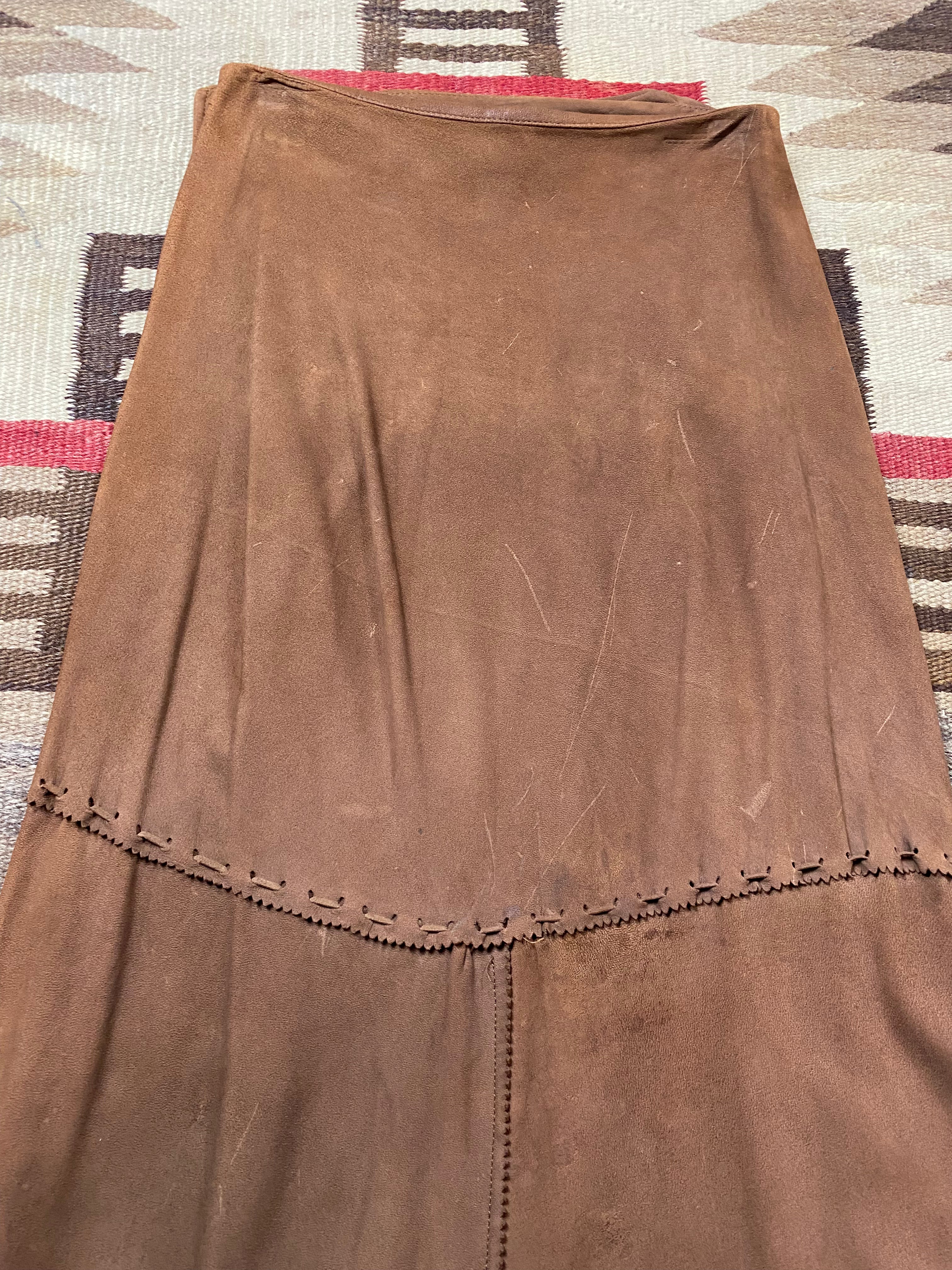 Ralph Lauren Country Deerskin Fringe Wrap Skirt