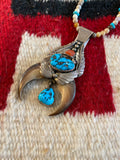 J. Arviso Navajo Sterling Silver Bear Claw Naya Hanger With Beaded Necklace