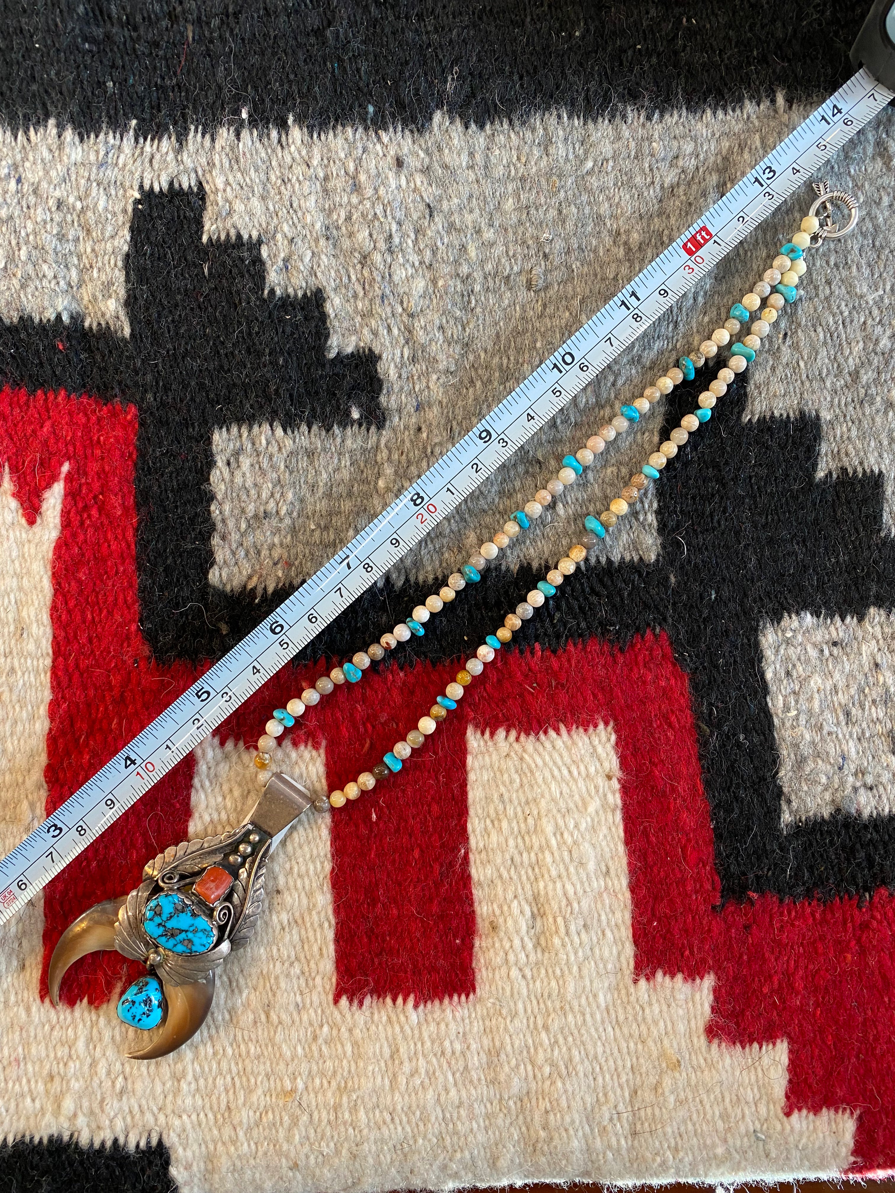 J. Arviso Navajo Sterling Silver Bear Claw Naya Hanger With Beaded Necklace