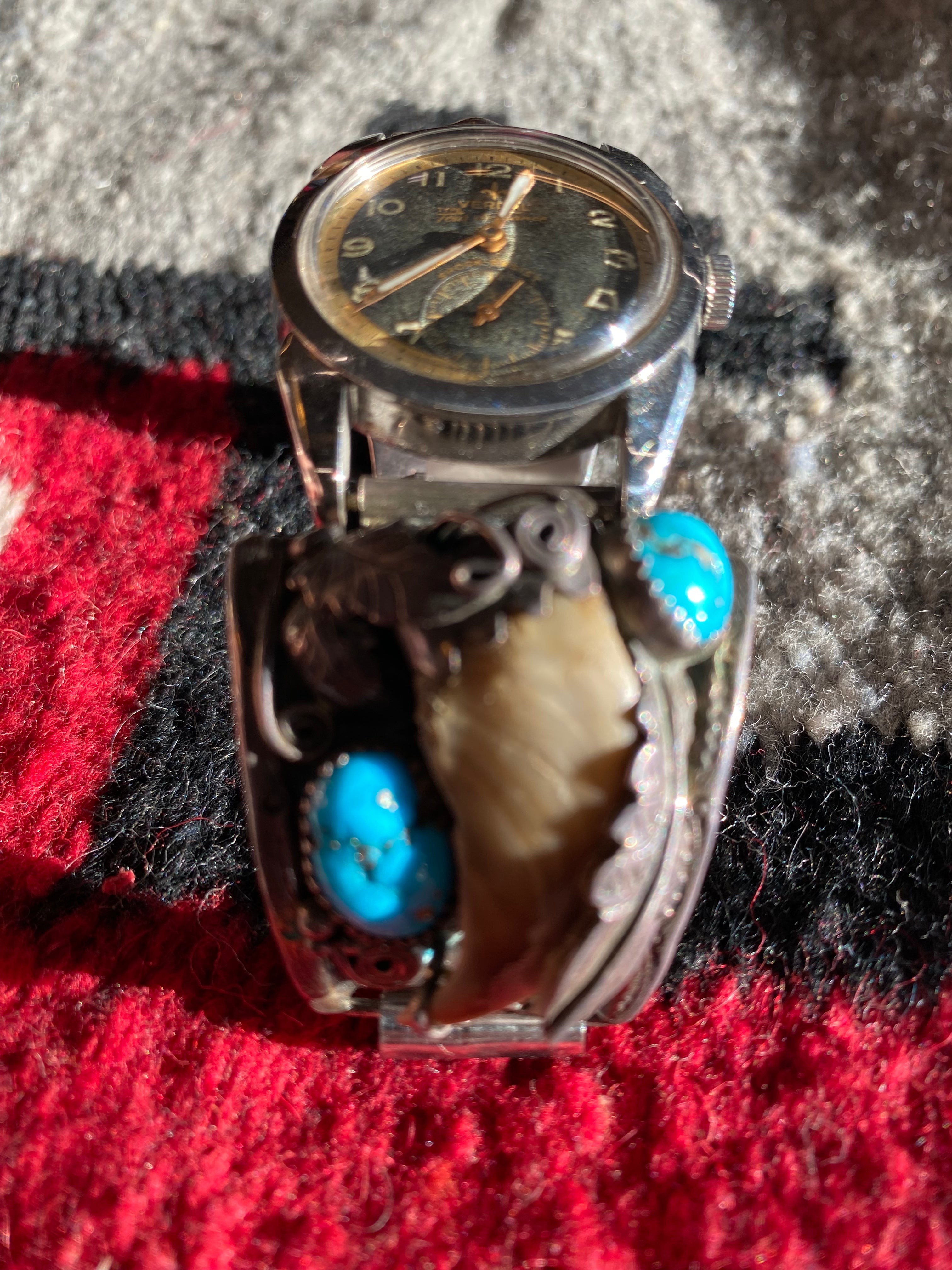 Dennis Kalisto Navajo Sterling Silver Watch Cuff With Old Pawn Verdal Watch