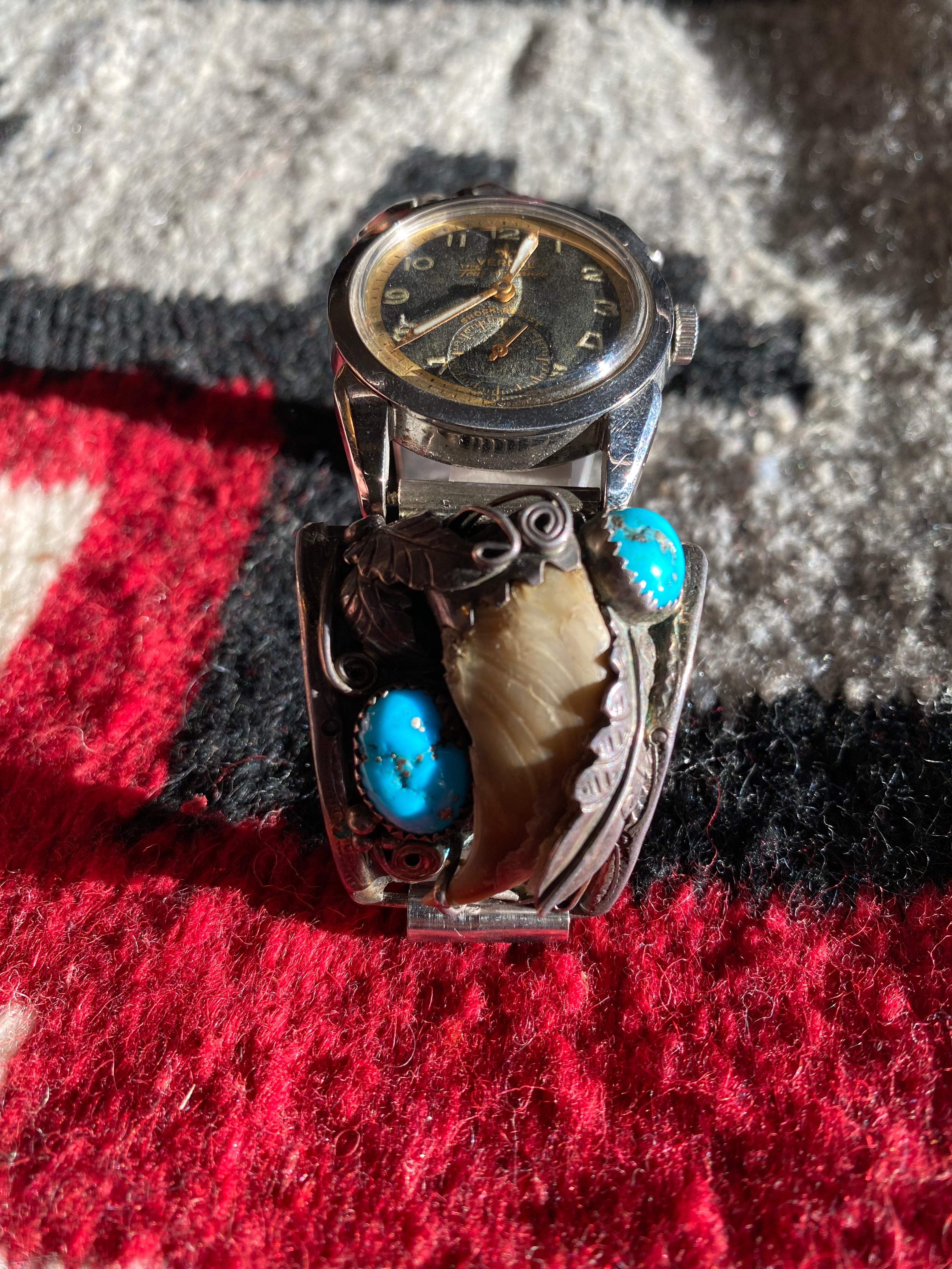 Dennis Kalisto Navajo Sterling Silver Watch Cuff With Old Pawn Verdal Watch