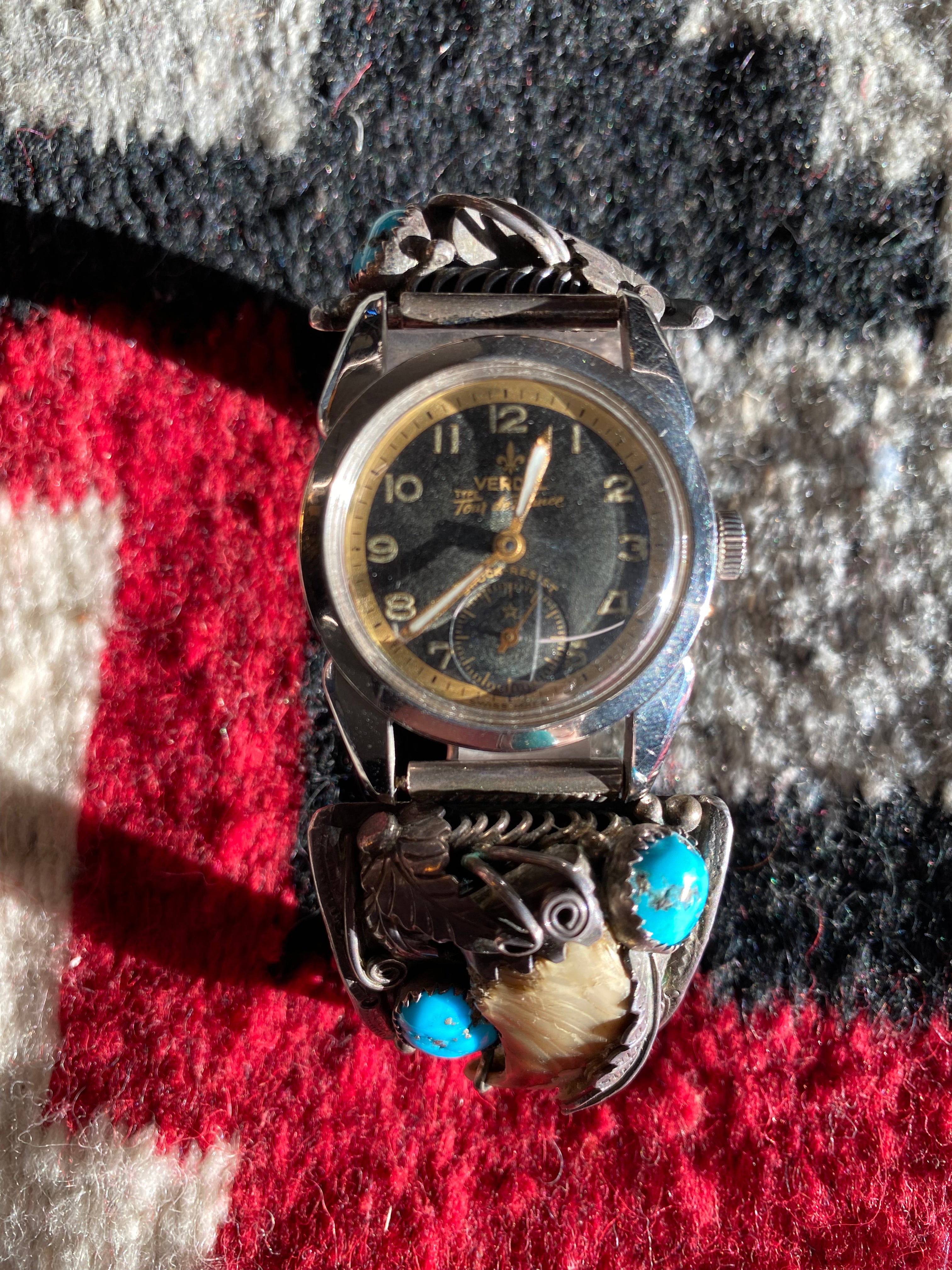 Dennis Kalisto Navajo Sterling Silver Watch Cuff With Old Pawn Verdal Watch