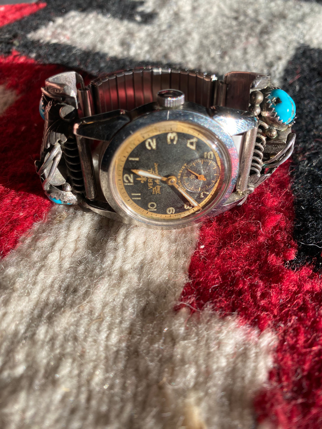 Dennis Kalisto Navajo Sterling Silver Watch Cuff With Old Pawn Verdal Watch