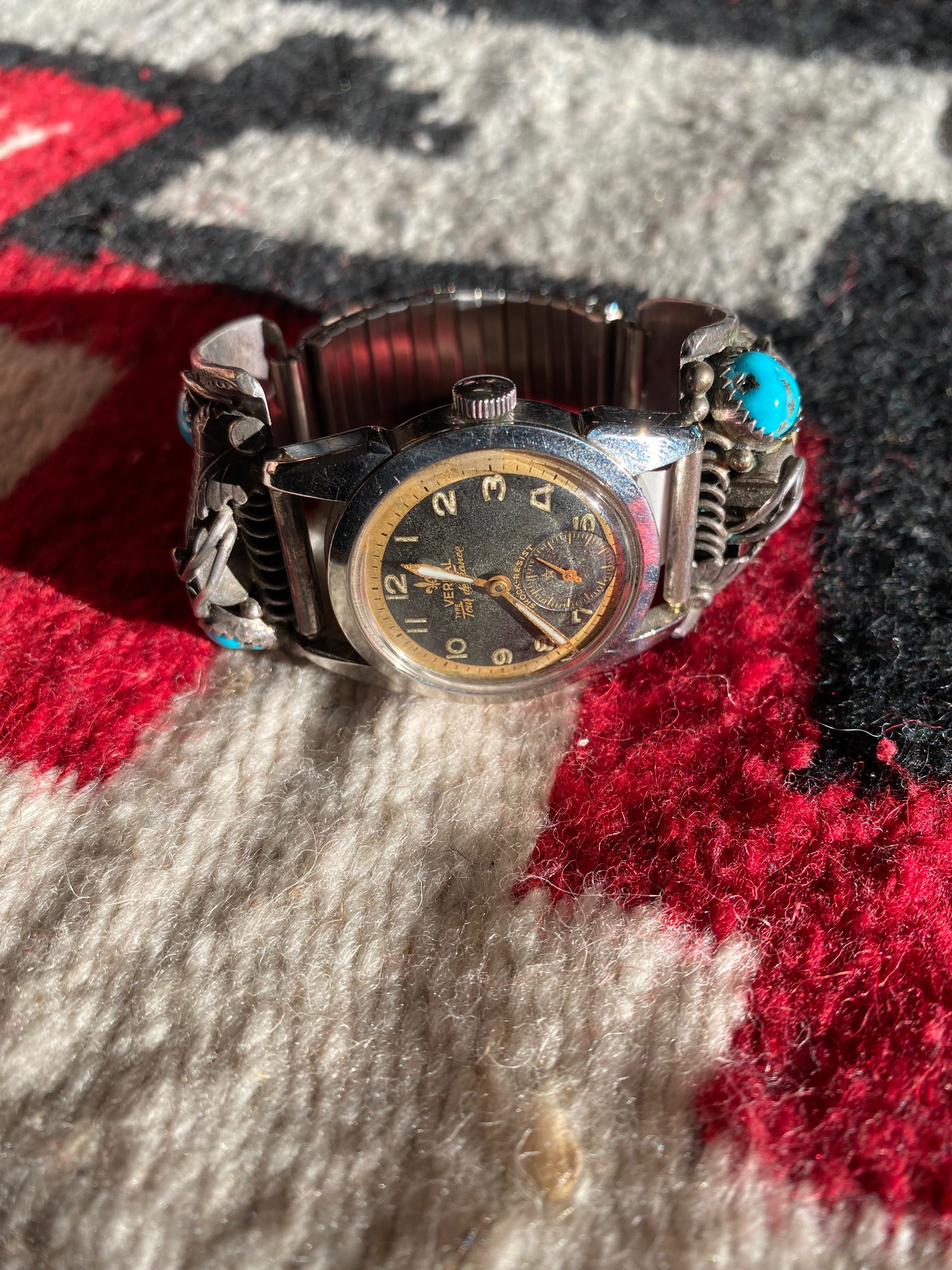 Dennis Kalisto Navajo Sterling Silver Watch Cuff With Old Pawn Verdal Watch