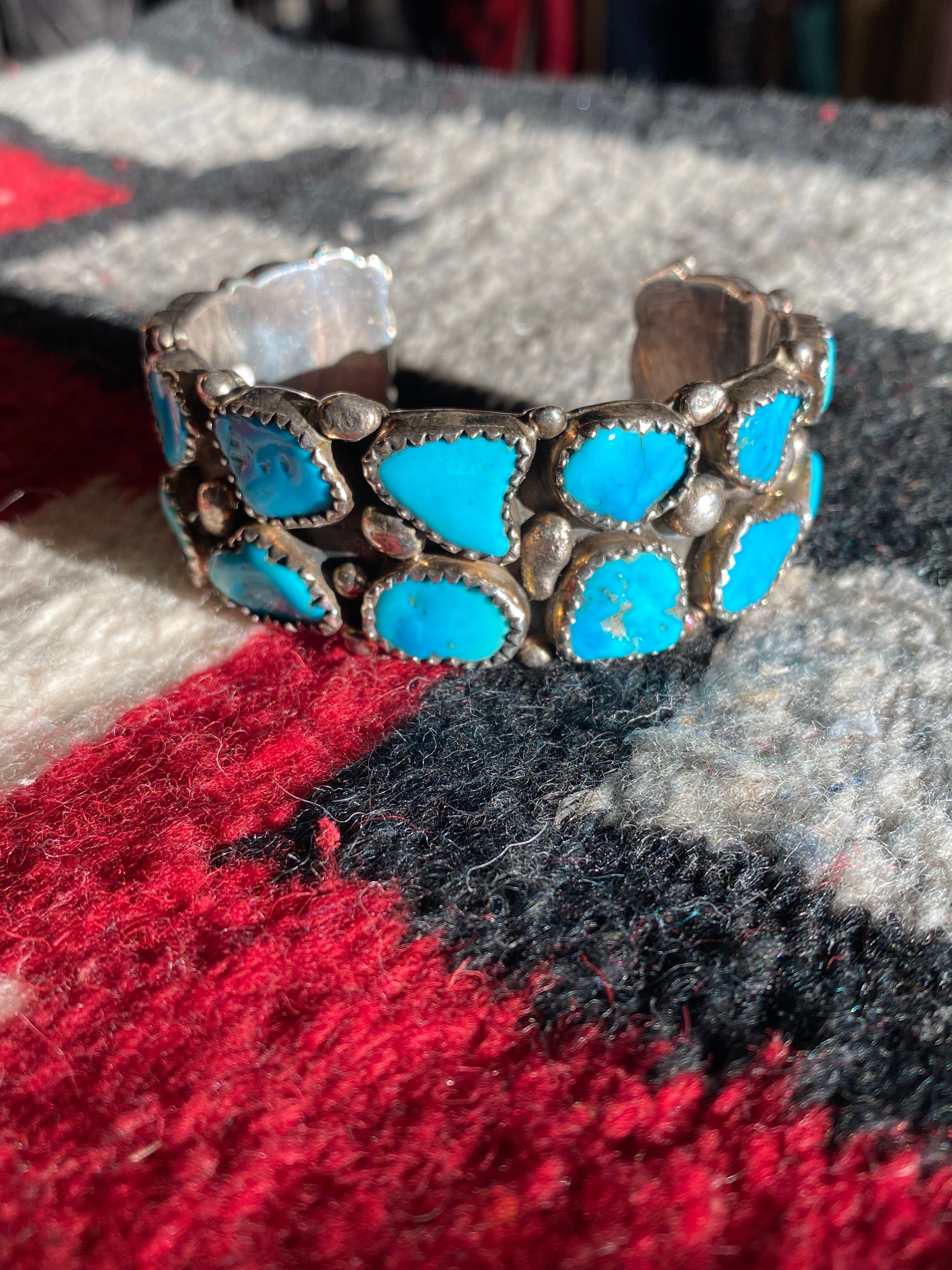 Sterling Silver Navajo Cuff With Turquoise Chunks