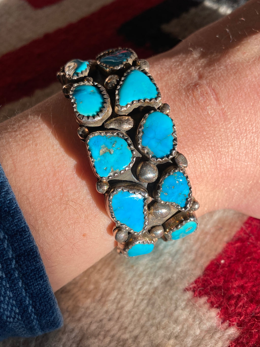 Sterling Silver Navajo Cuff With Turquoise Chunks