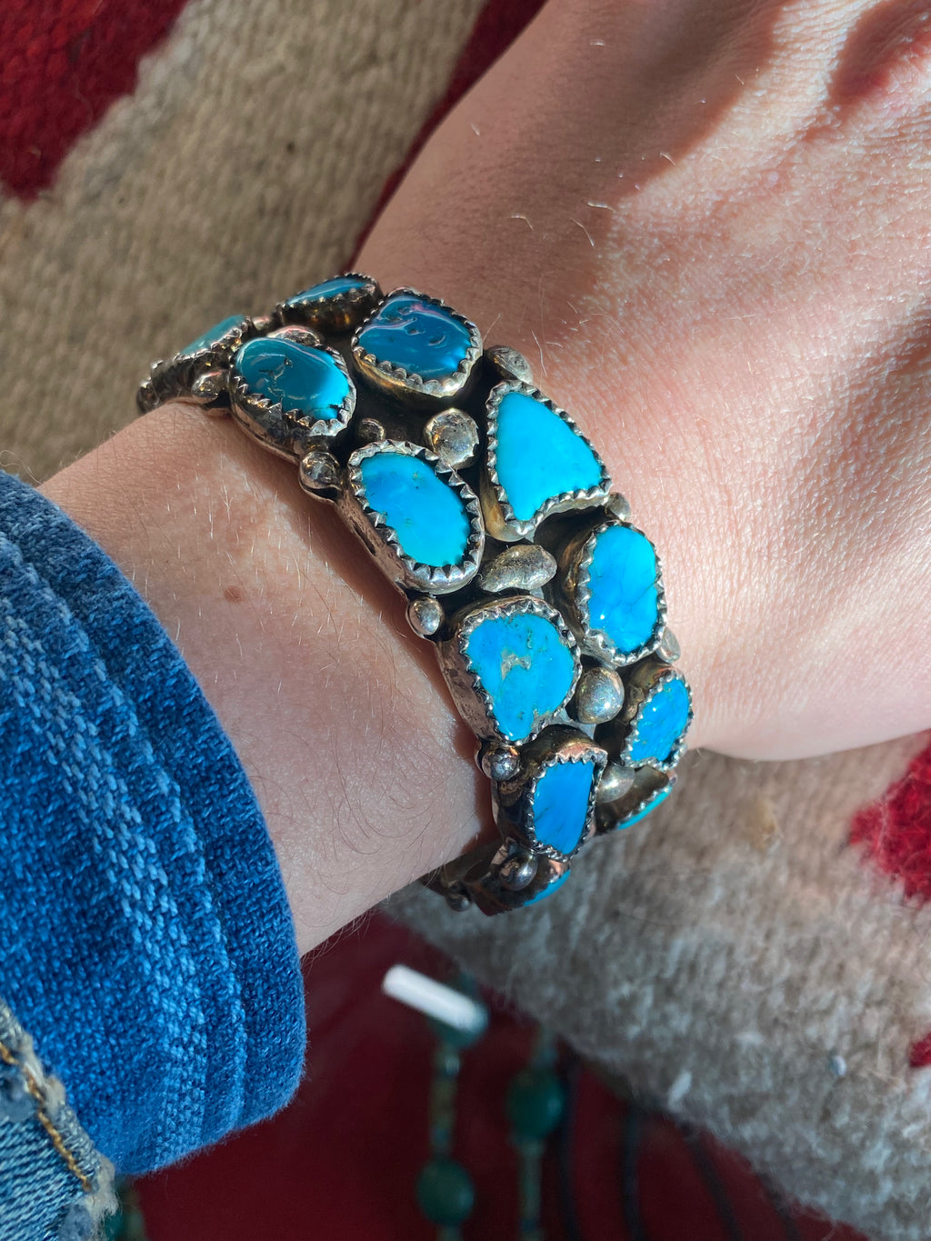Sterling Silver Navajo Cuff With Turquoise Chunks