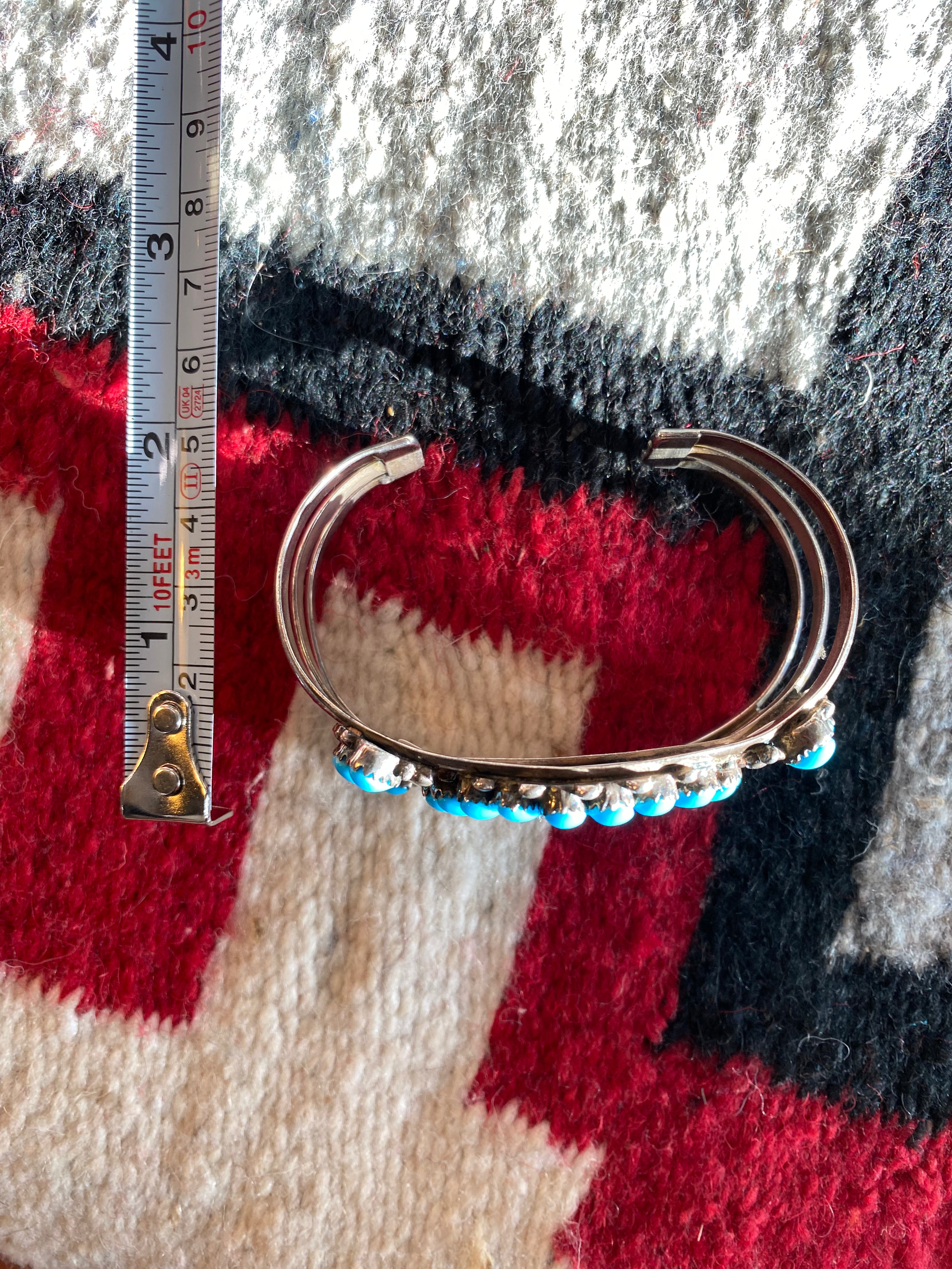 Navajo Sterling Silver Coral & Kingman Turquoise Teardrops Cuff