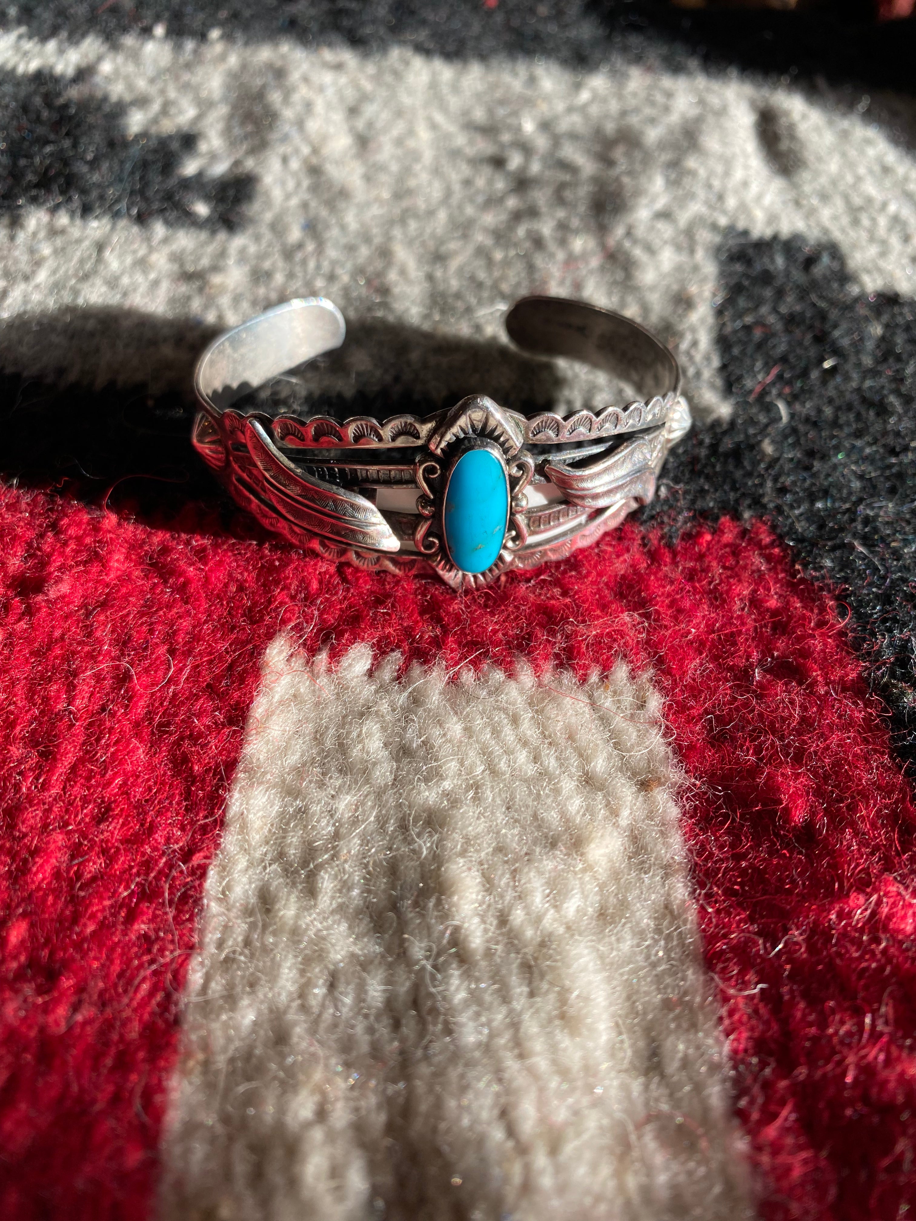 Fred Harvey Era Sterling Silver Navajo Cuff With Turquoise Inlay