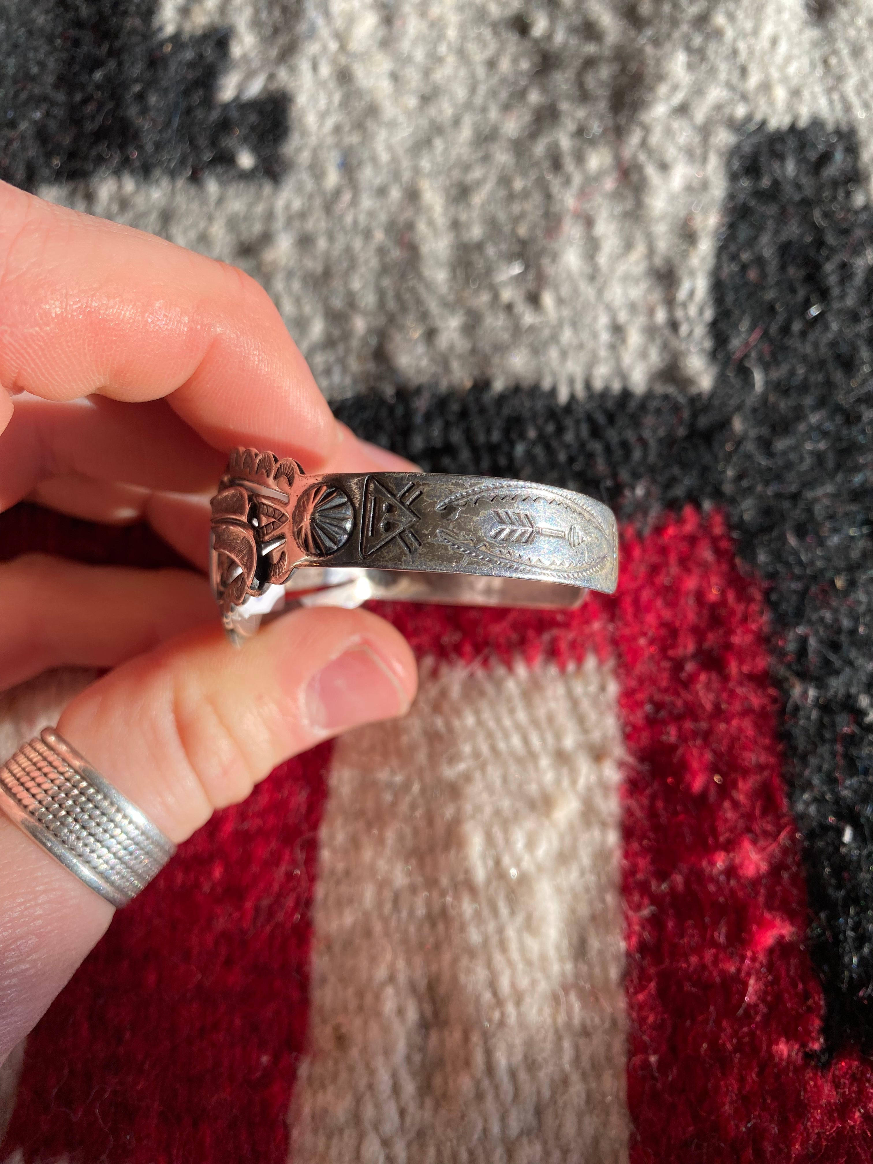 Fred Harvey Era Sterling Silver Navajo Cuff With Turquoise Inlay