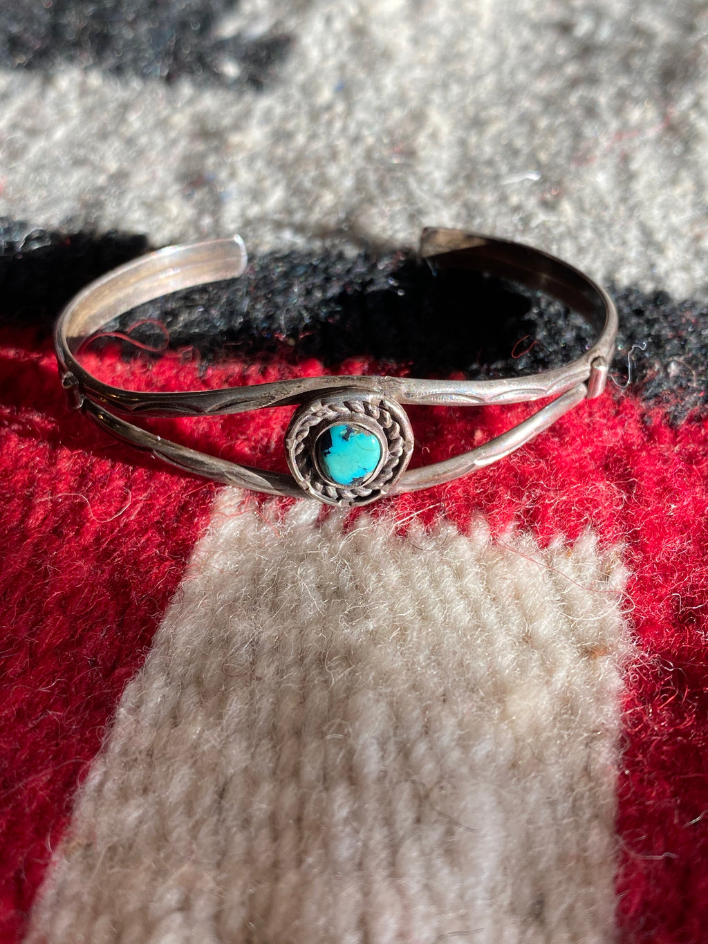 Old Pawn Sterling Silver Navajo Cuff With Turquoise Inlay