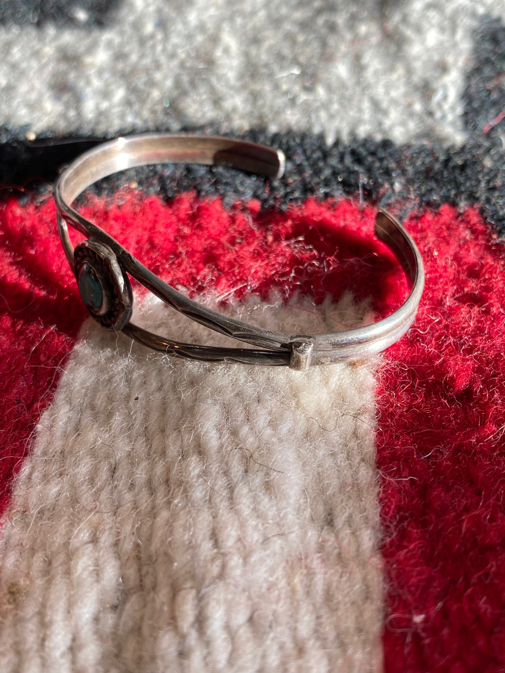 Old Pawn Sterling Silver Navajo Cuff With Turquoise Inlay