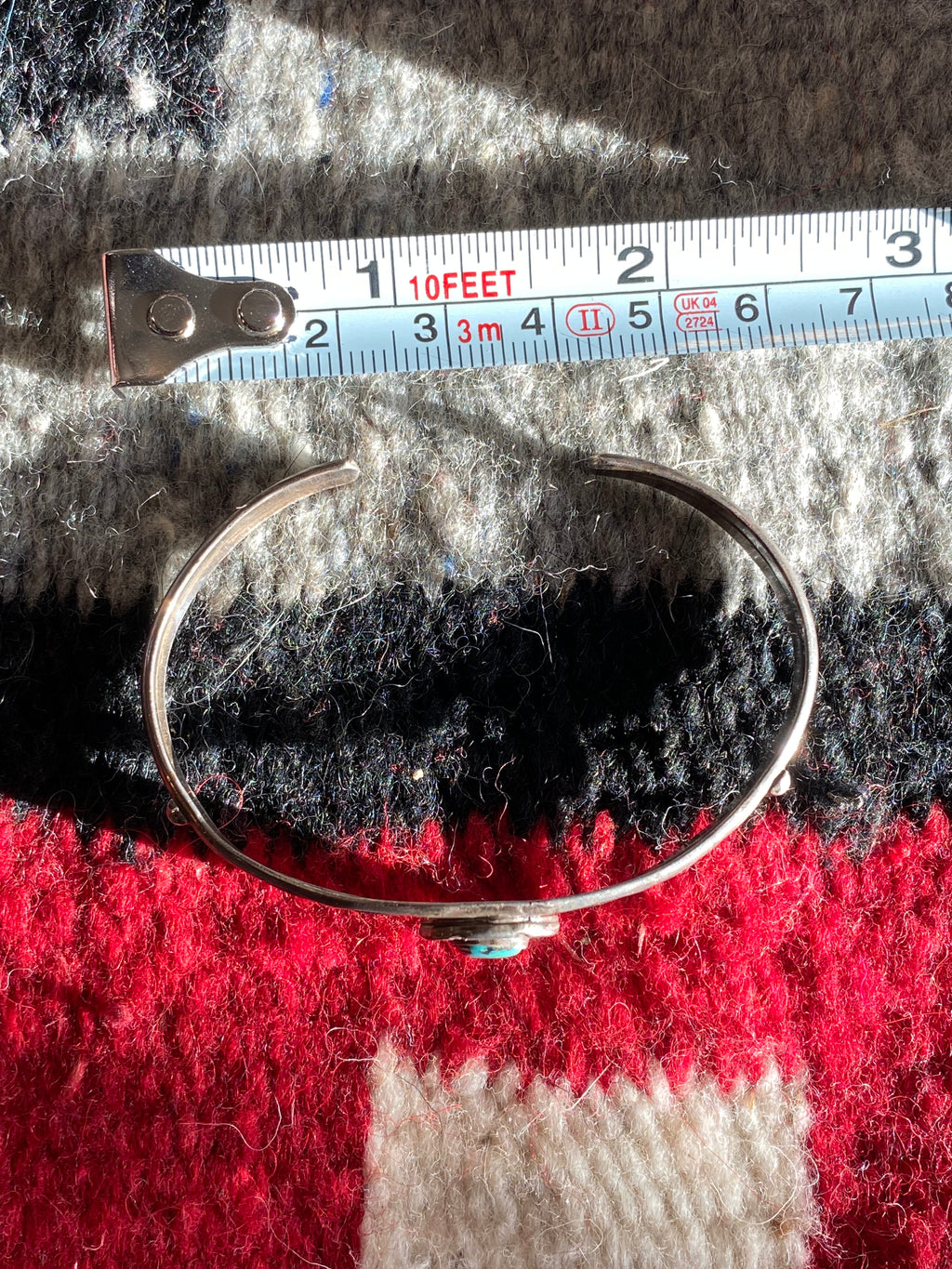 Old Pawn Sterling Silver Navajo Cuff With Turquoise Inlay