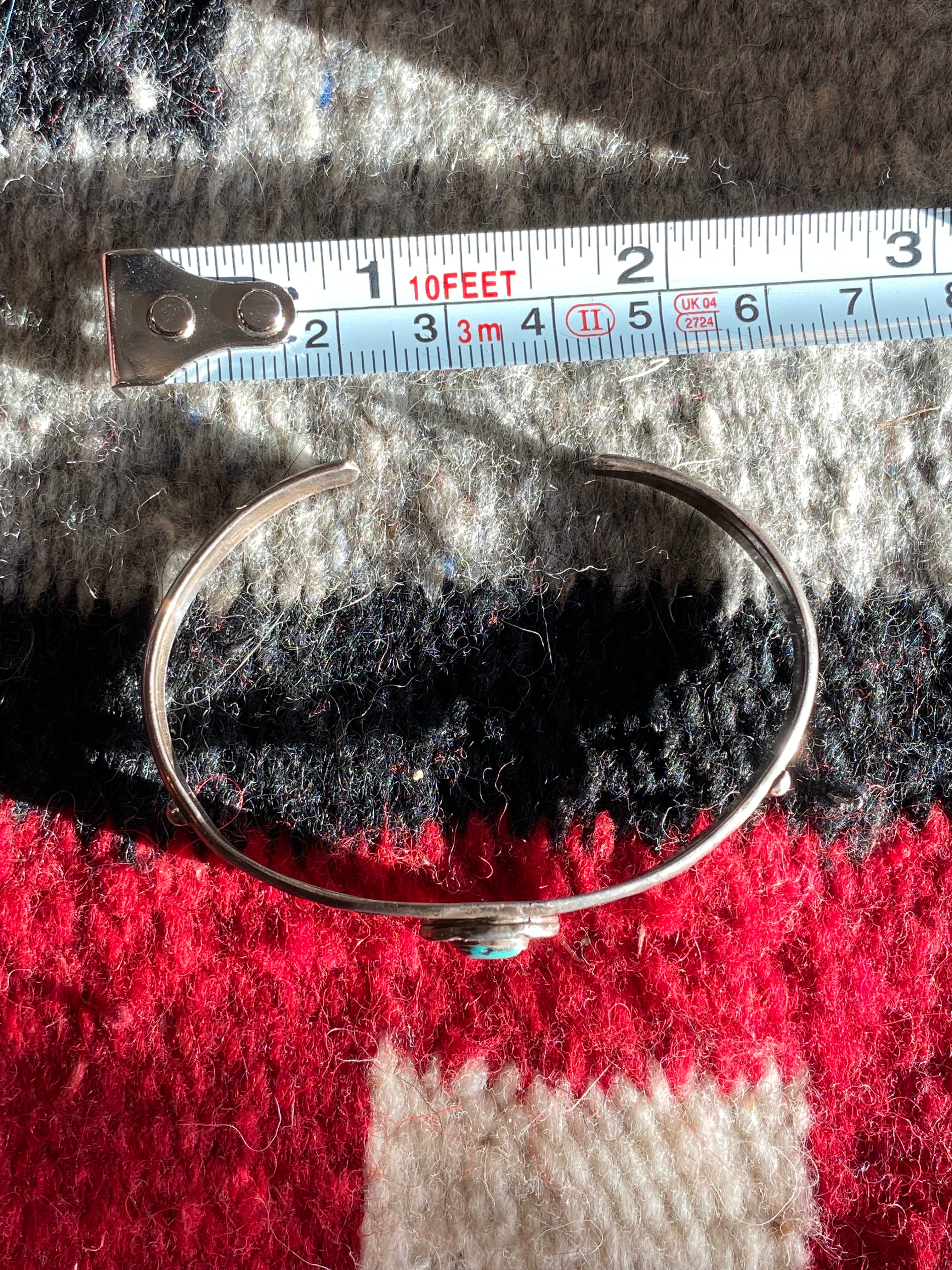 Old Pawn Sterling Silver Navajo Cuff With Turquoise Inlay