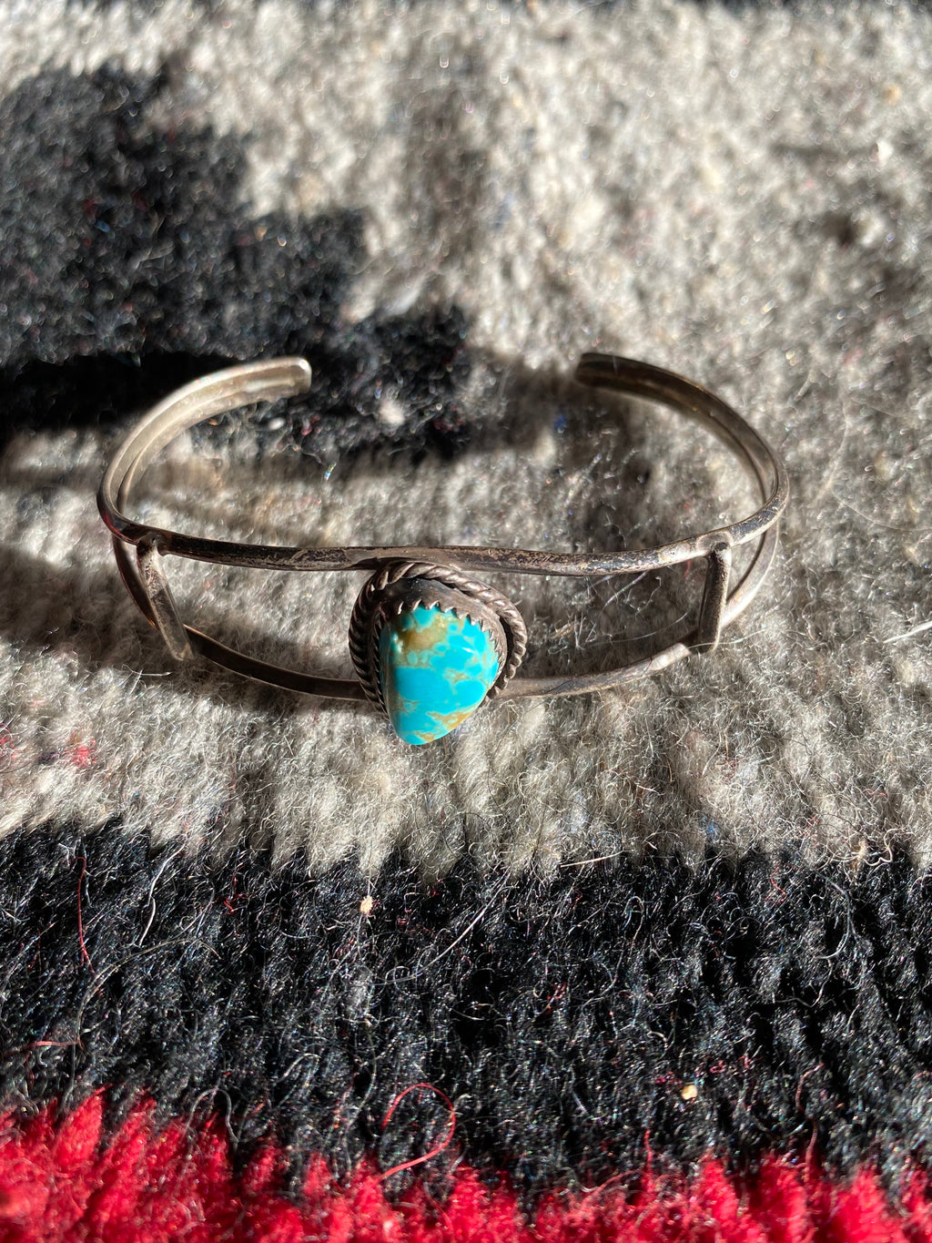 Old Pawn Sterling Silver Navajo Cuff With Turquoise Inlay (2)