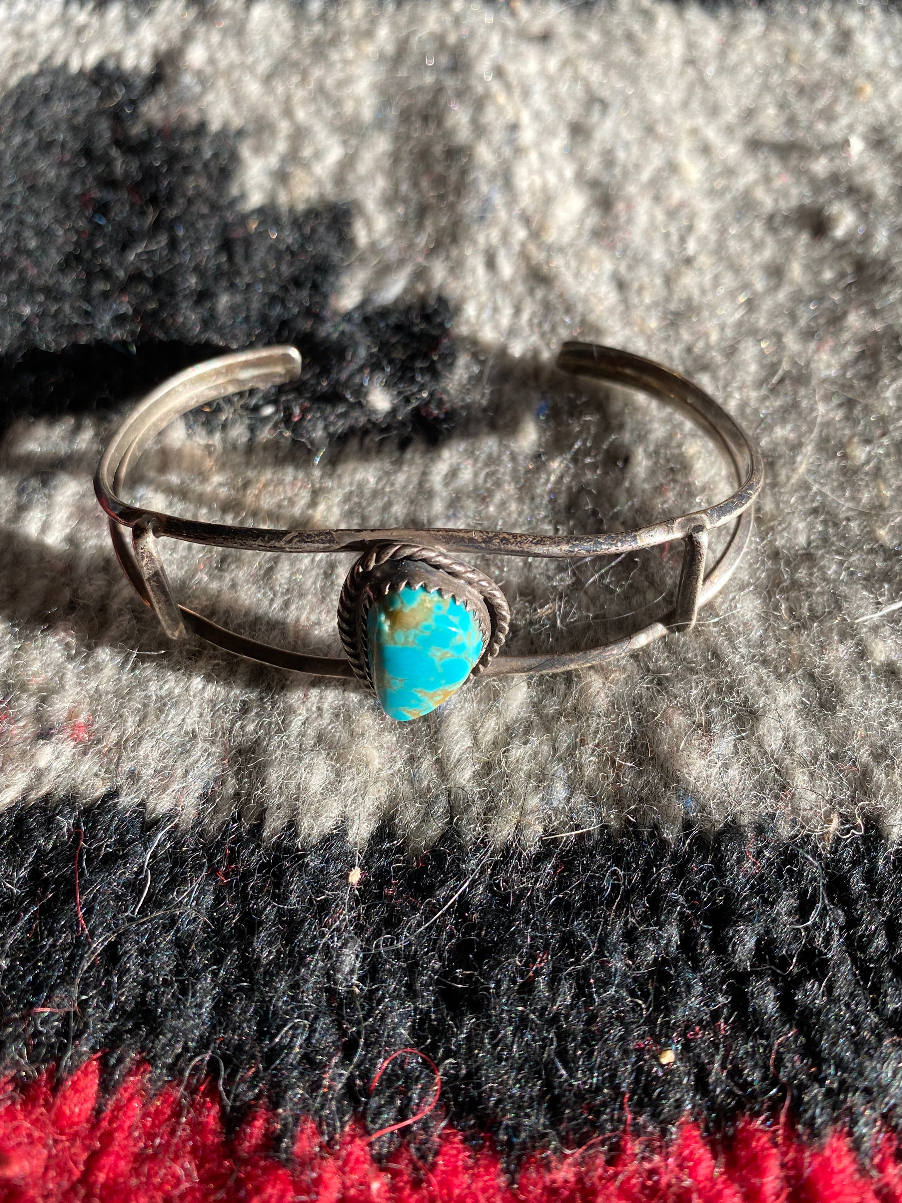 Old Pawn Sterling Silver Navajo Cuff With Turquoise Inlay (2)