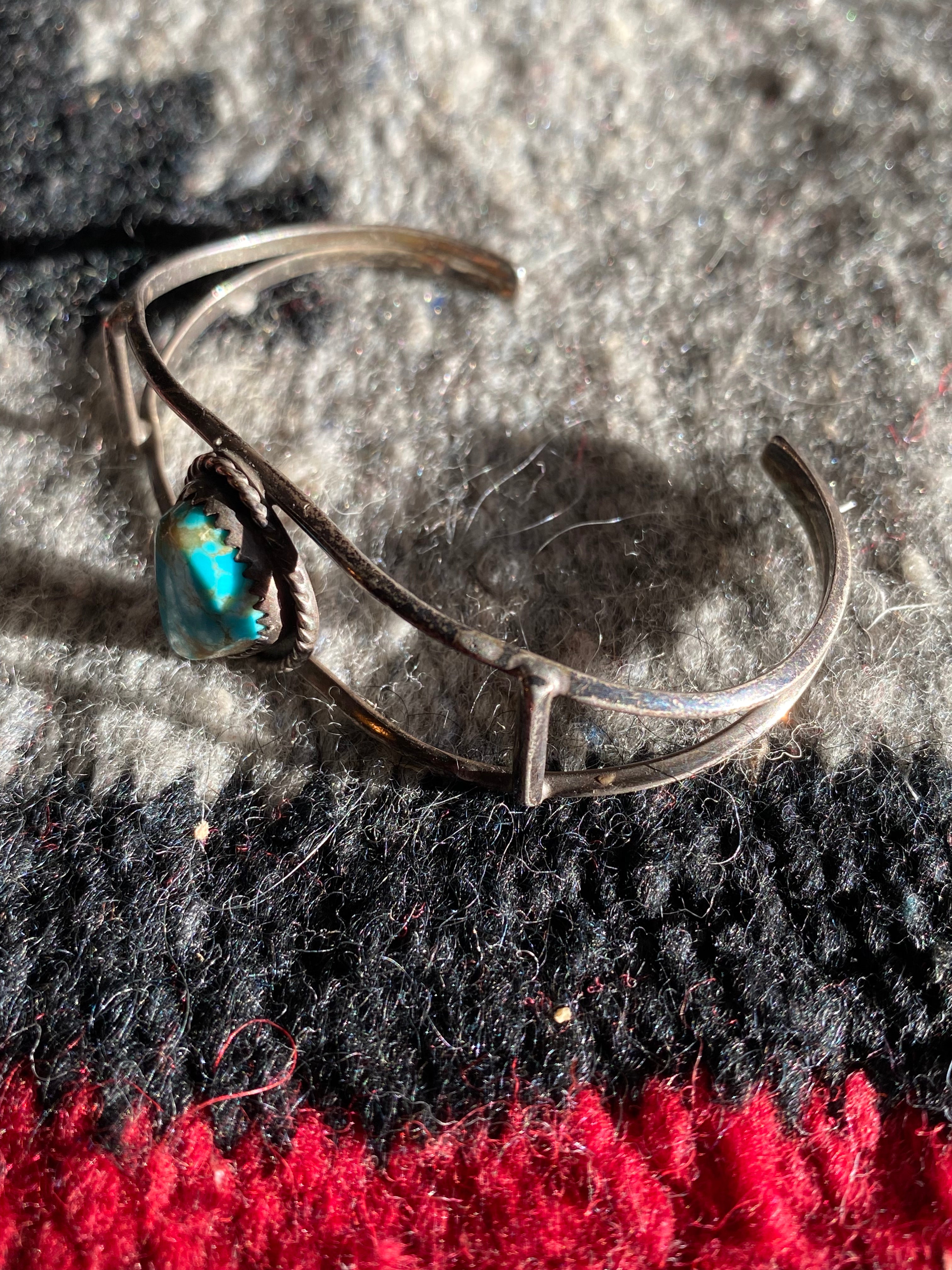 Old Pawn Sterling Silver Navajo Cuff With Turquoise Inlay (2)