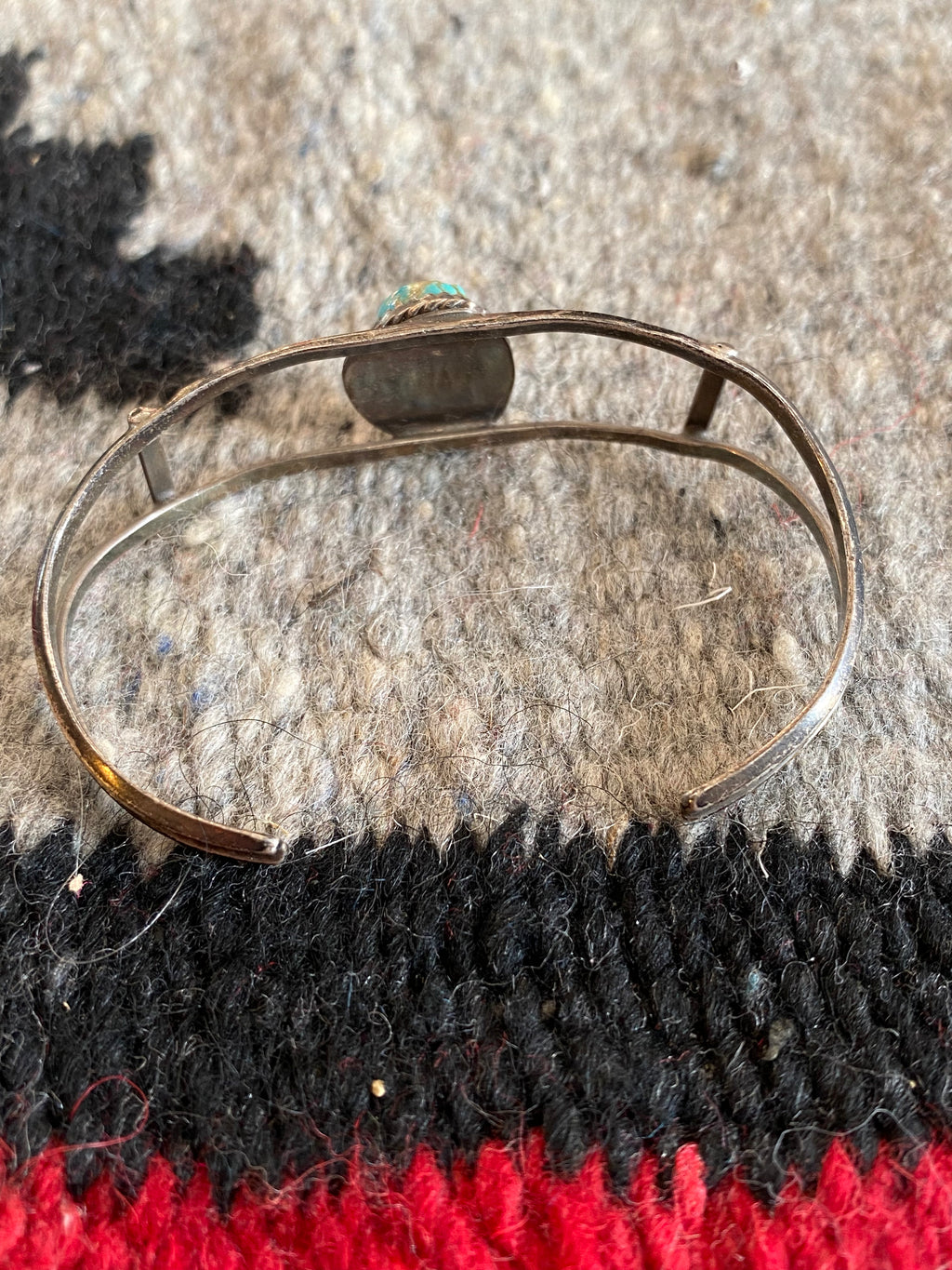 Old Pawn Sterling Silver Navajo Cuff With Turquoise Inlay (2)
