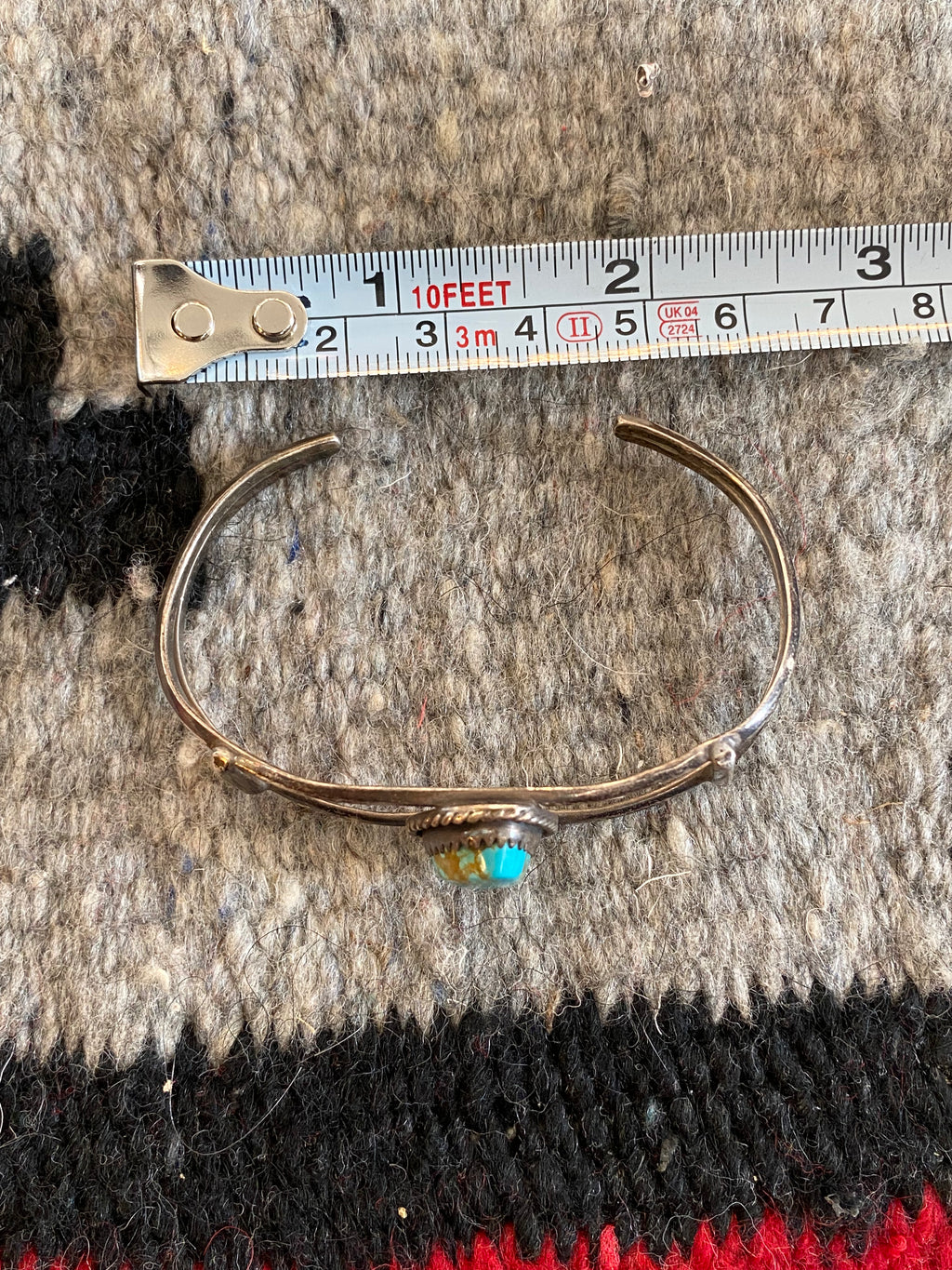 Old Pawn Sterling Silver Navajo Cuff With Turquoise Inlay (2)