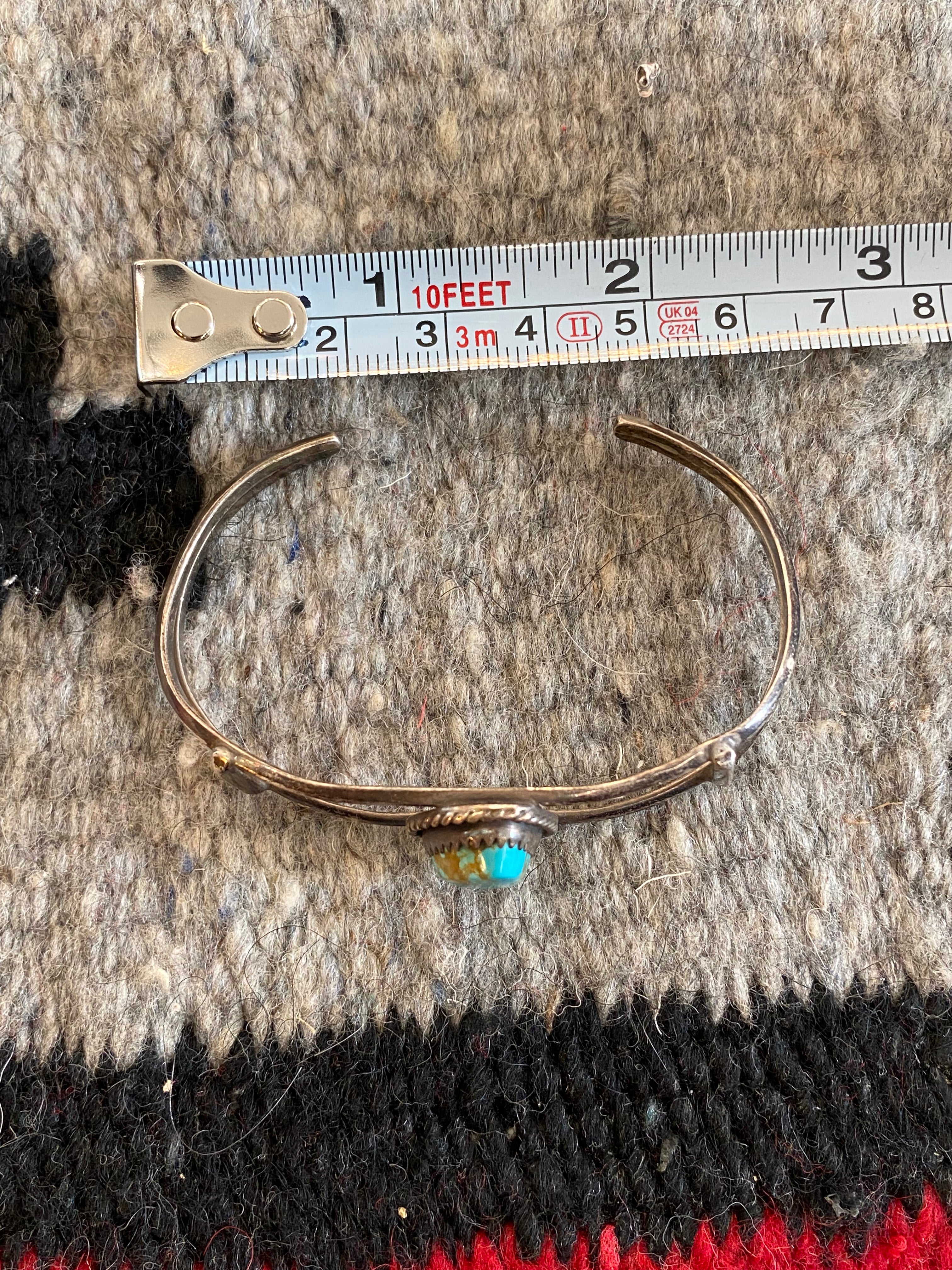 Old Pawn Sterling Silver Navajo Cuff With Turquoise Inlay (2)