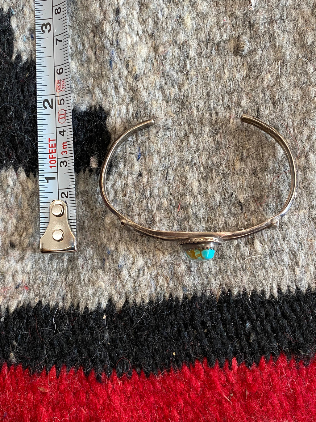 Old Pawn Sterling Silver Navajo Cuff With Turquoise Inlay (2)