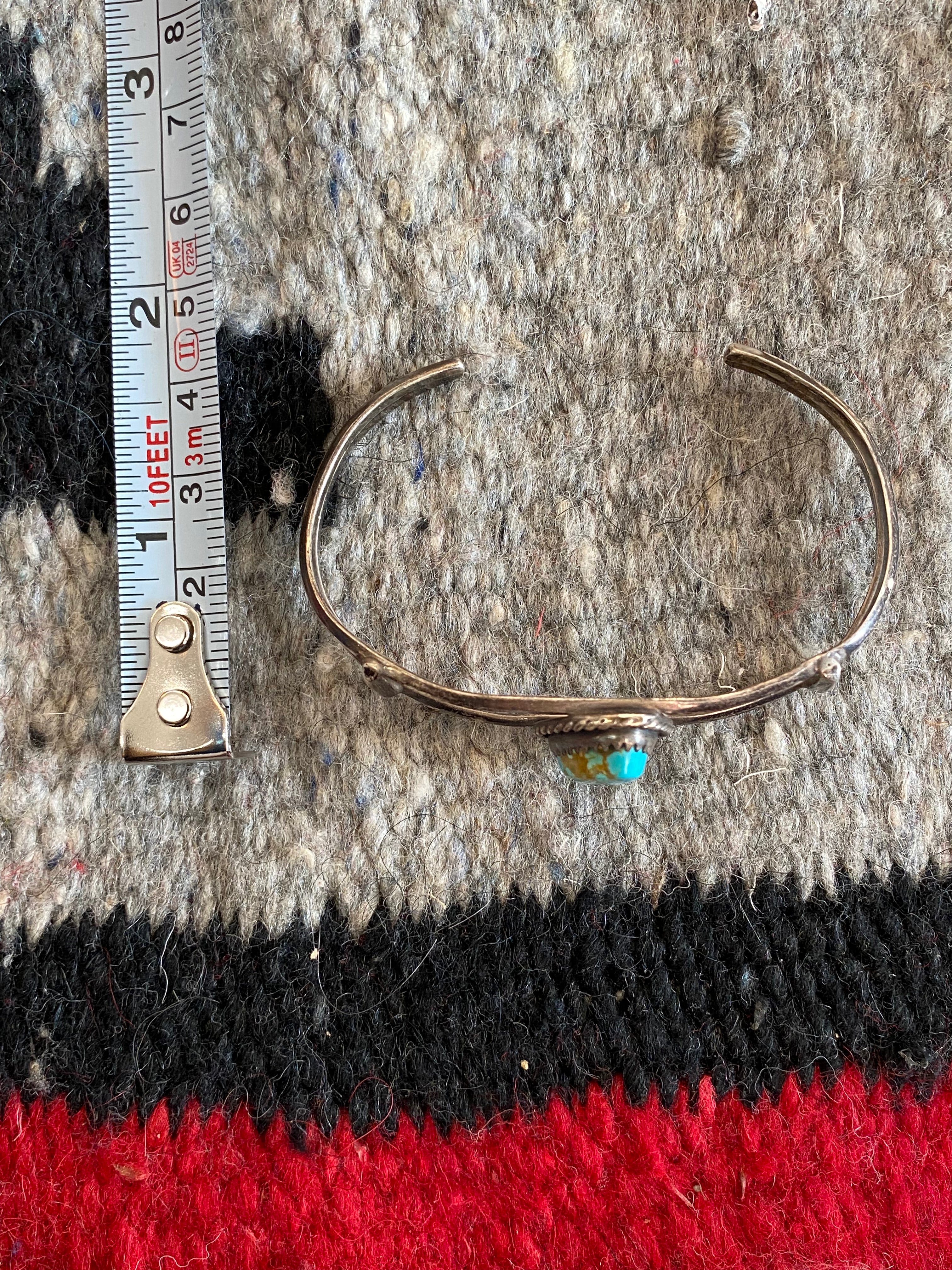 Old Pawn Sterling Silver Navajo Cuff With Turquoise Inlay (2)