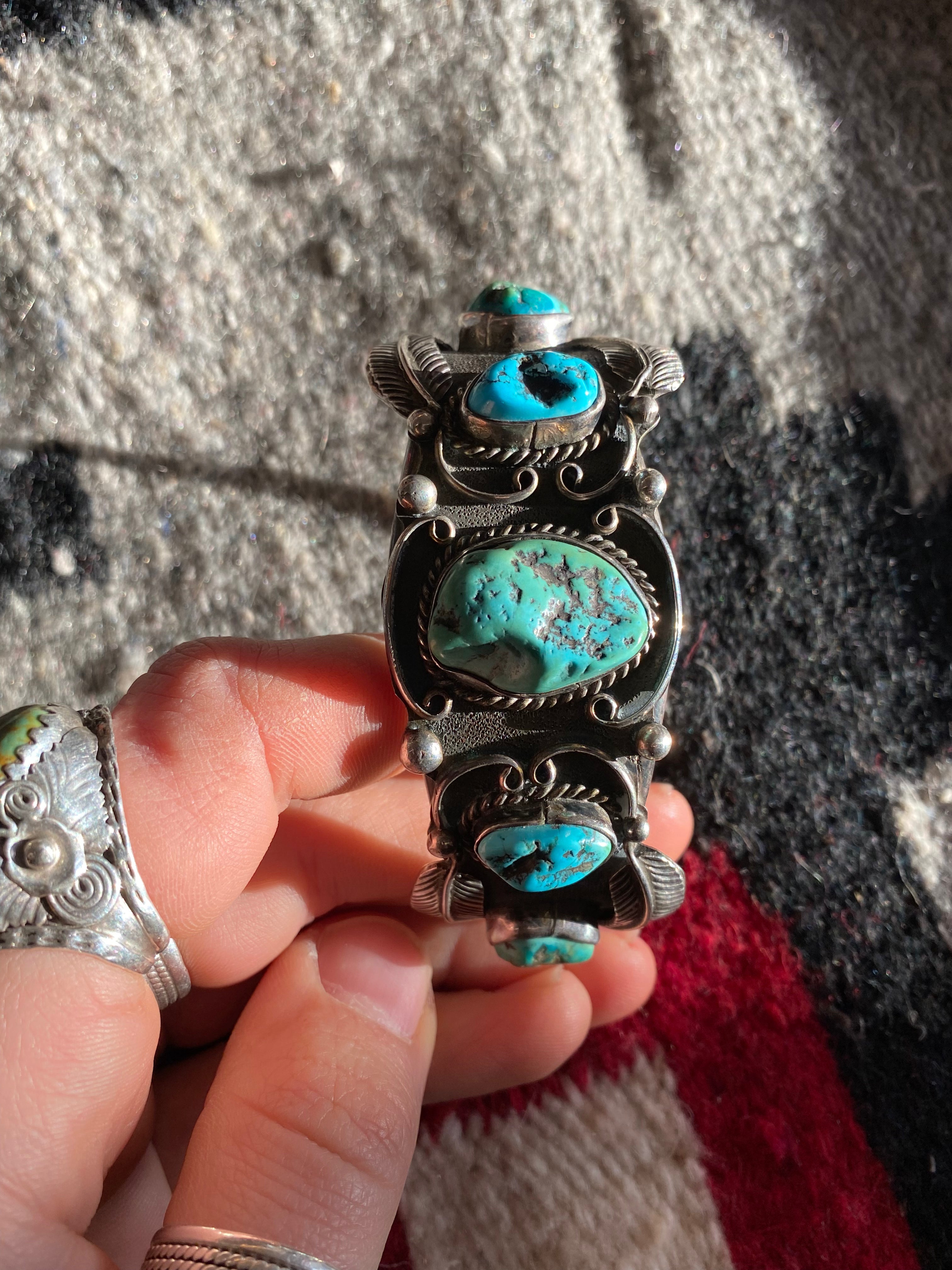 Chunky Turquoise Sterling Silver Navajo Cuff