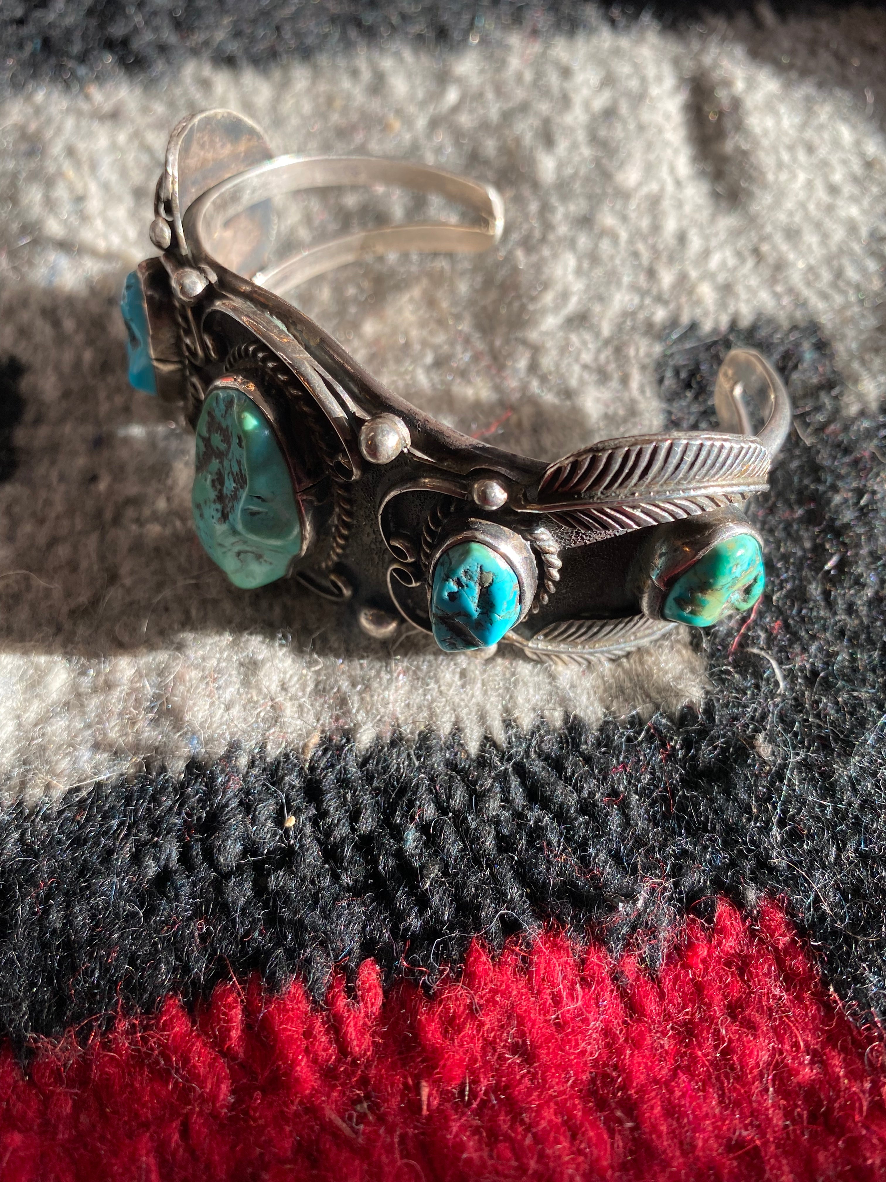 Chunky Turquoise Sterling Silver Navajo Cuff