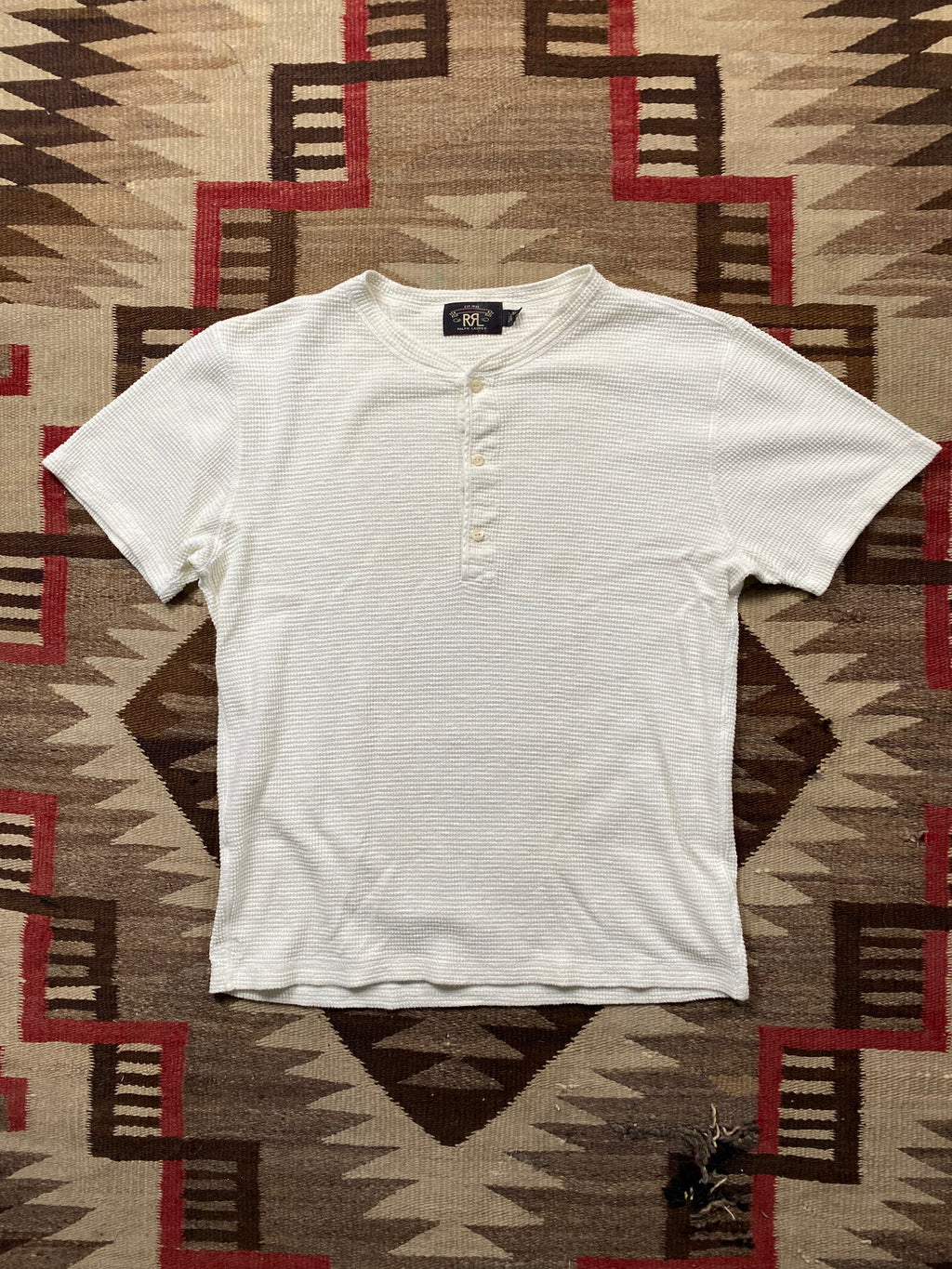 RRL White Waffle Henley Shirt
