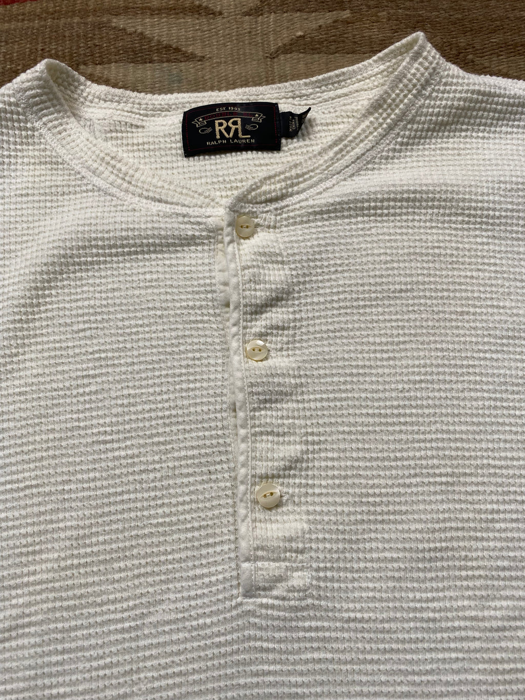 RRL White Waffle Henley Shirt