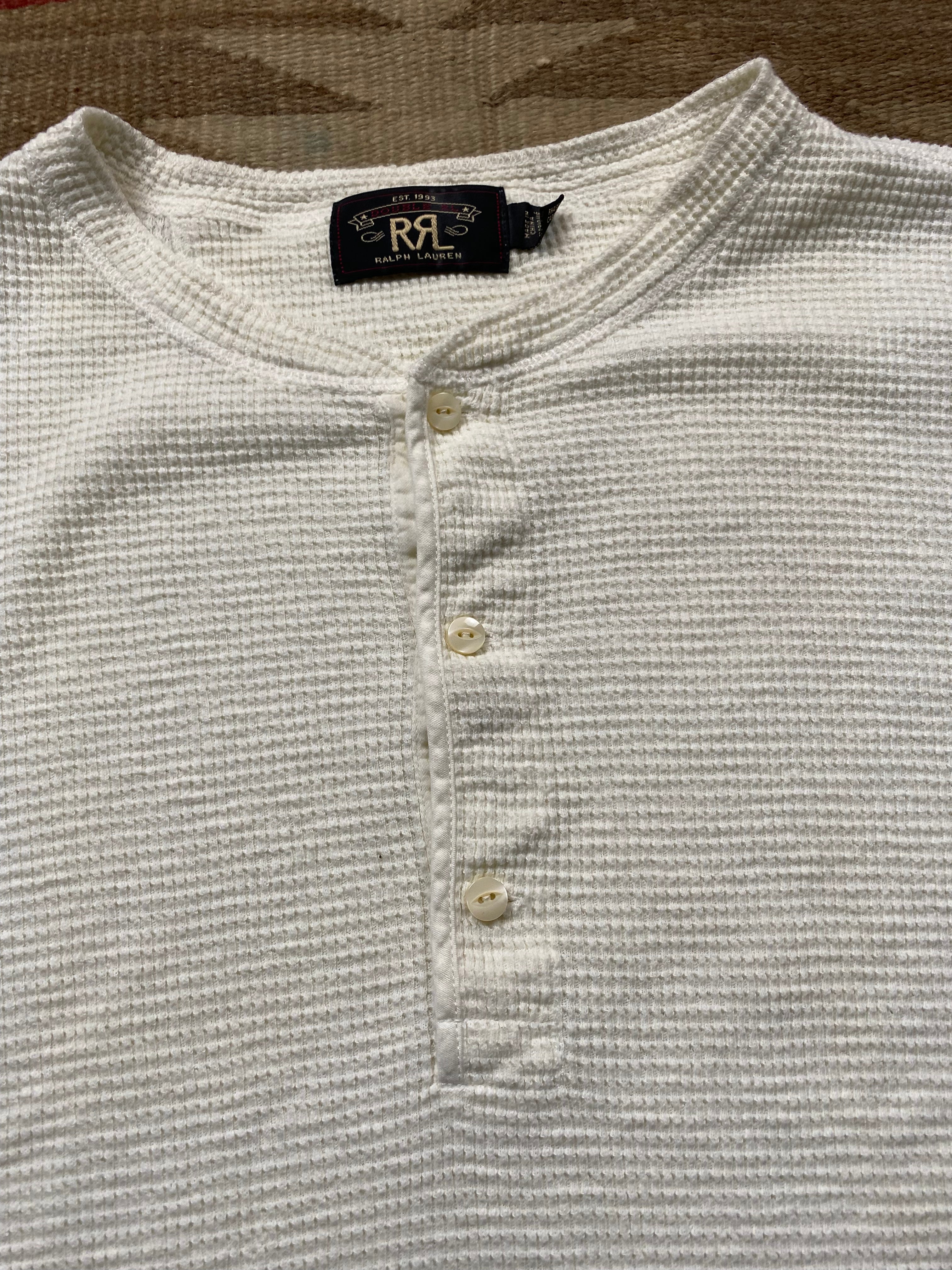 RRL White Waffle Henley Shirt