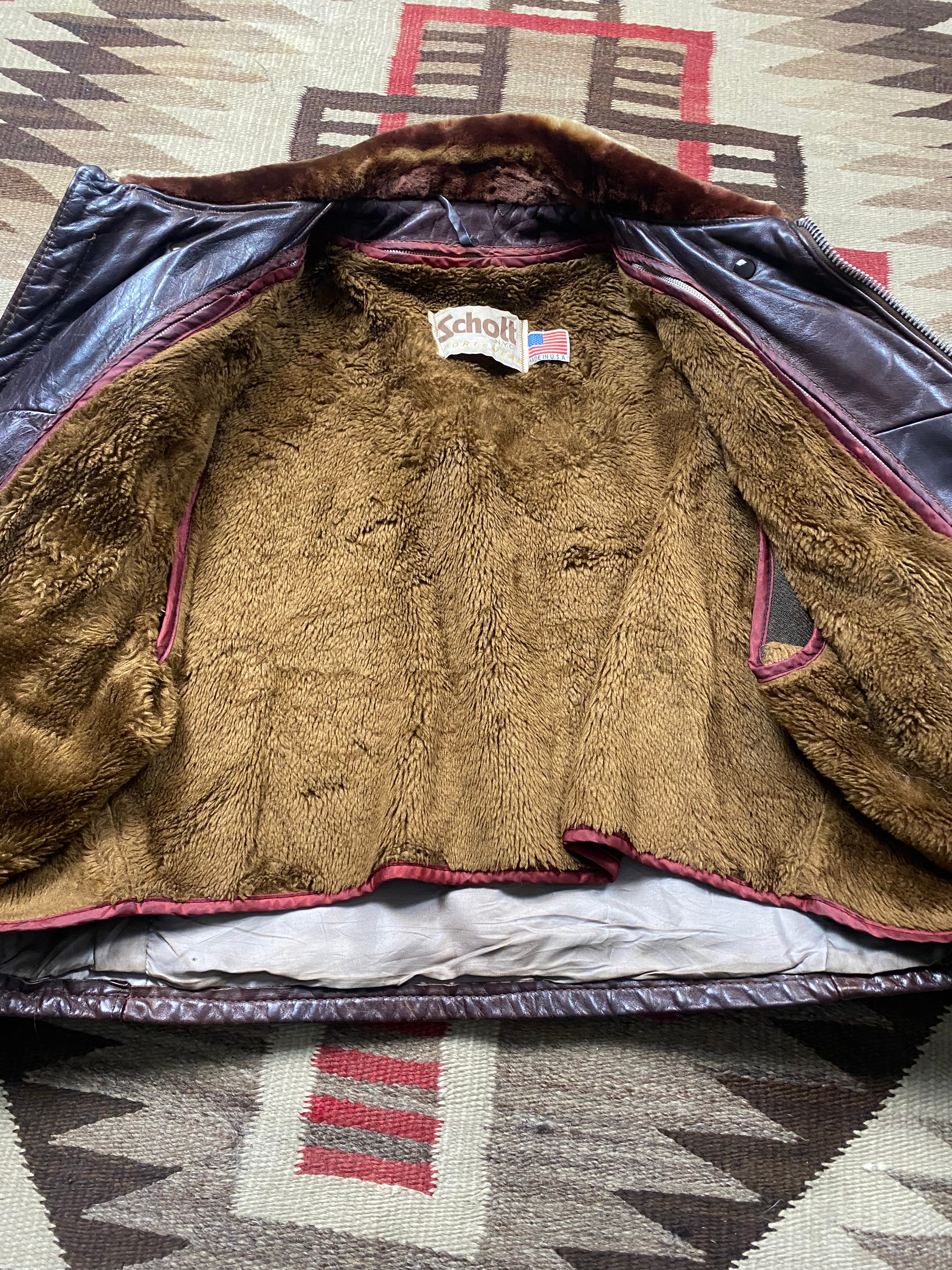 Schott NYC 1970's Leather Jacket With Shearling Collar