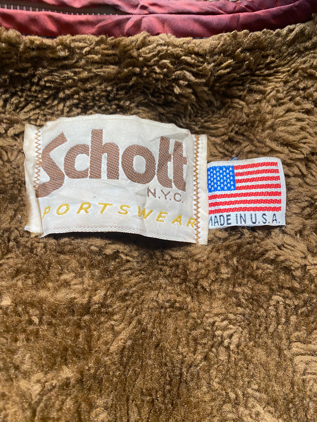 Schott NYC 1970's Leather Jacket With Shearling Collar