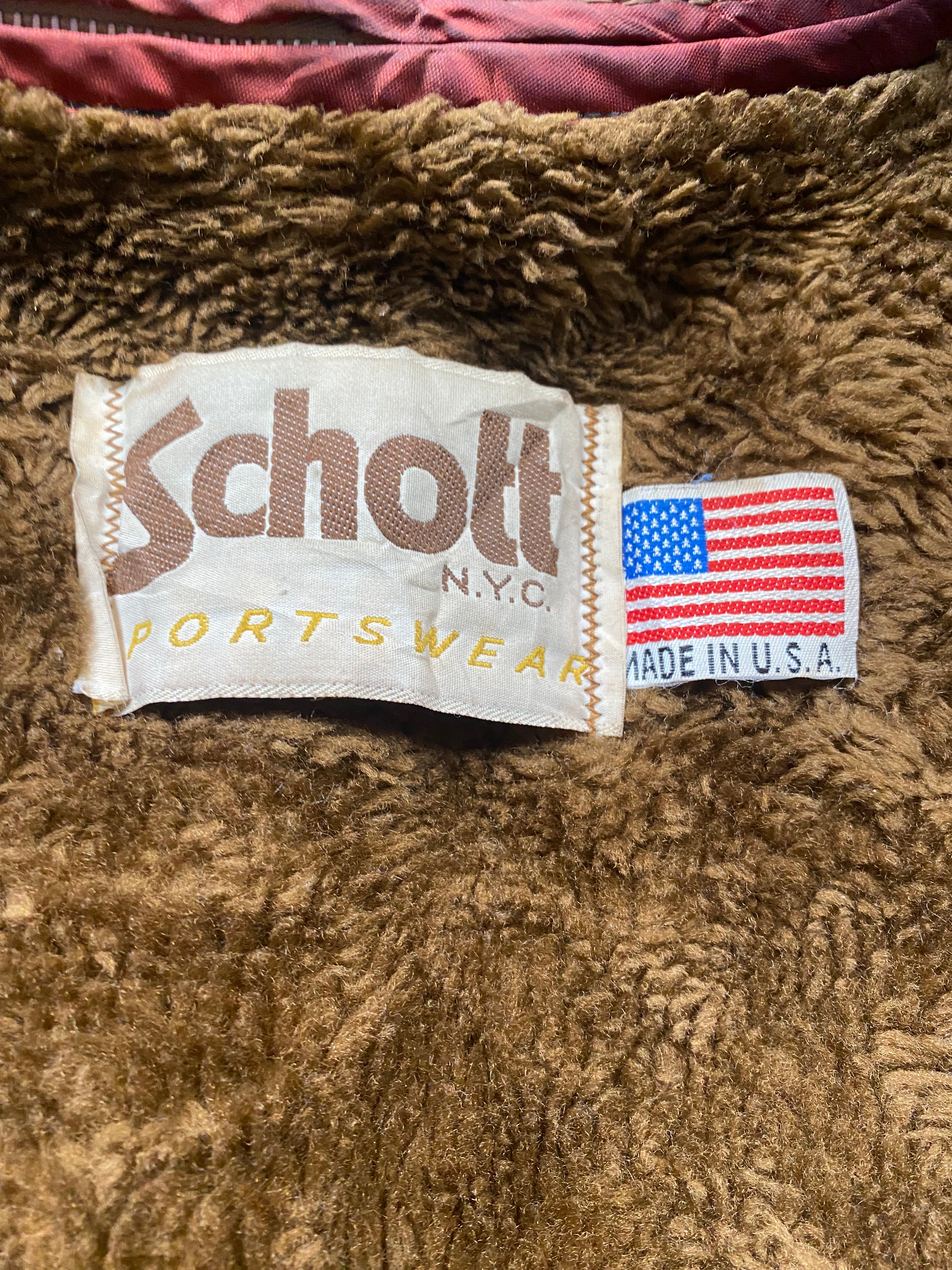 Schott NYC 1970's Leather Jacket With Shearling Collar