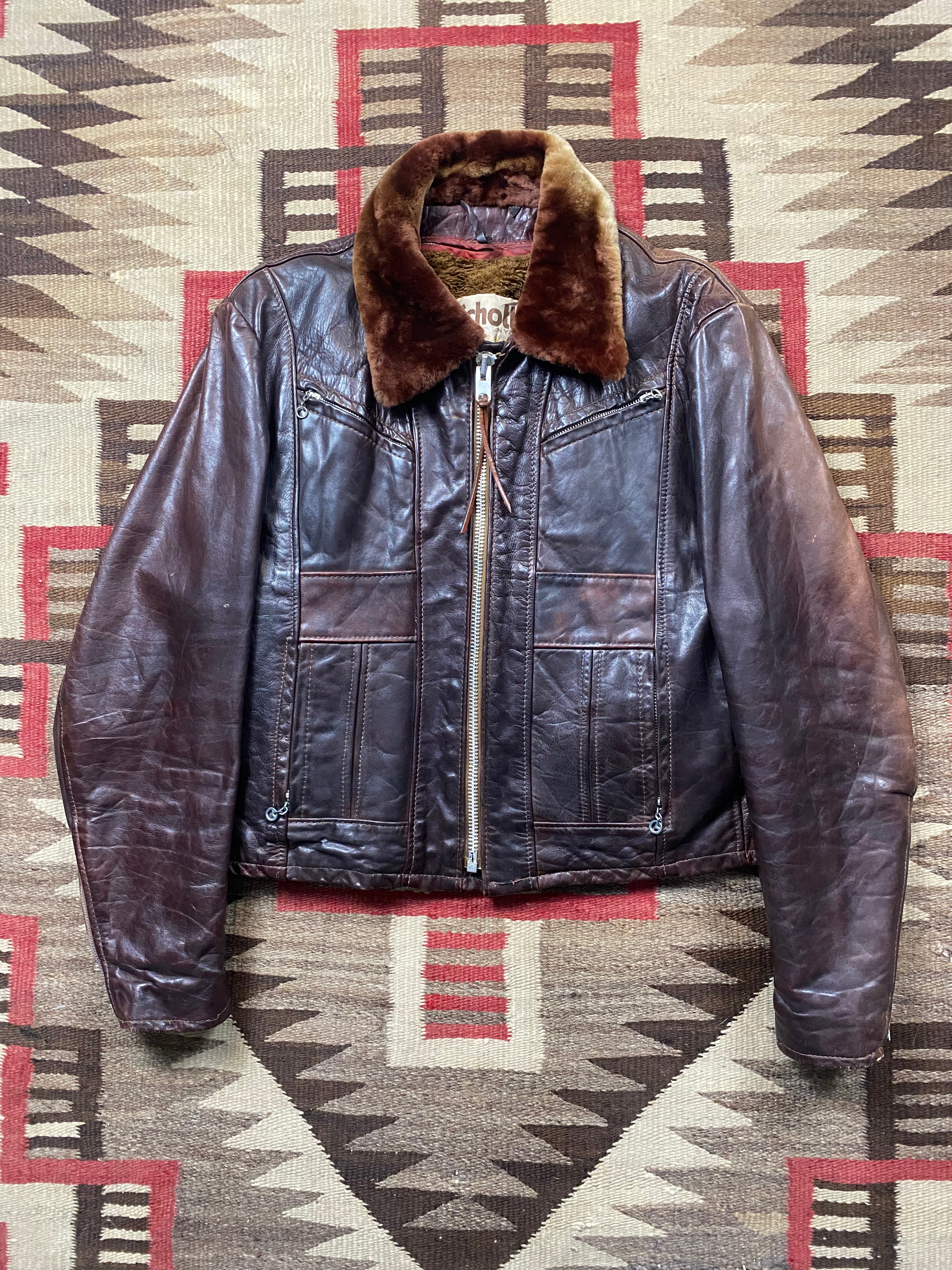 Schott NYC 1970's Leather Jacket With Shearling Collar