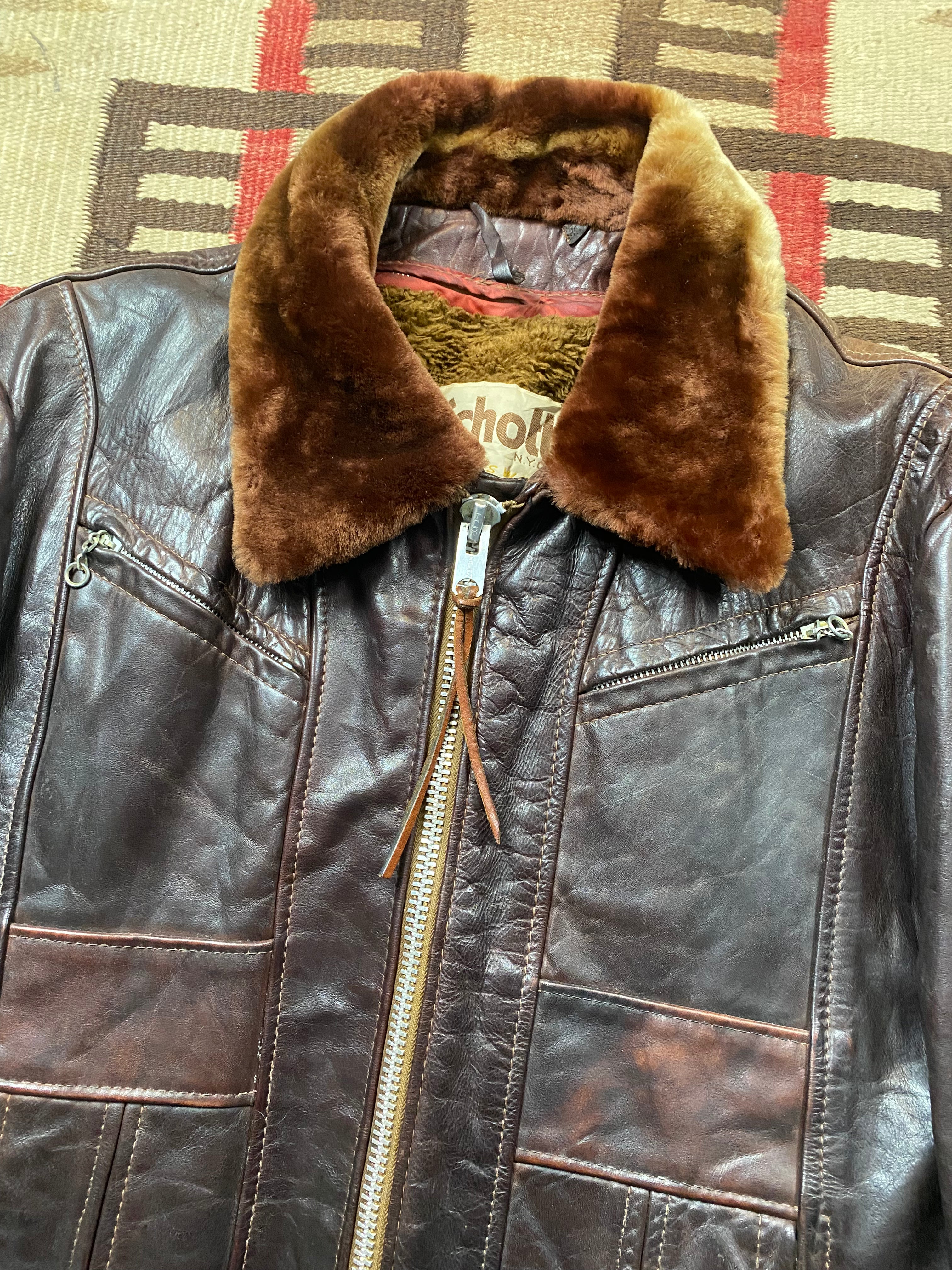 Schott NYC 1970's Leather Jacket With Shearling Collar