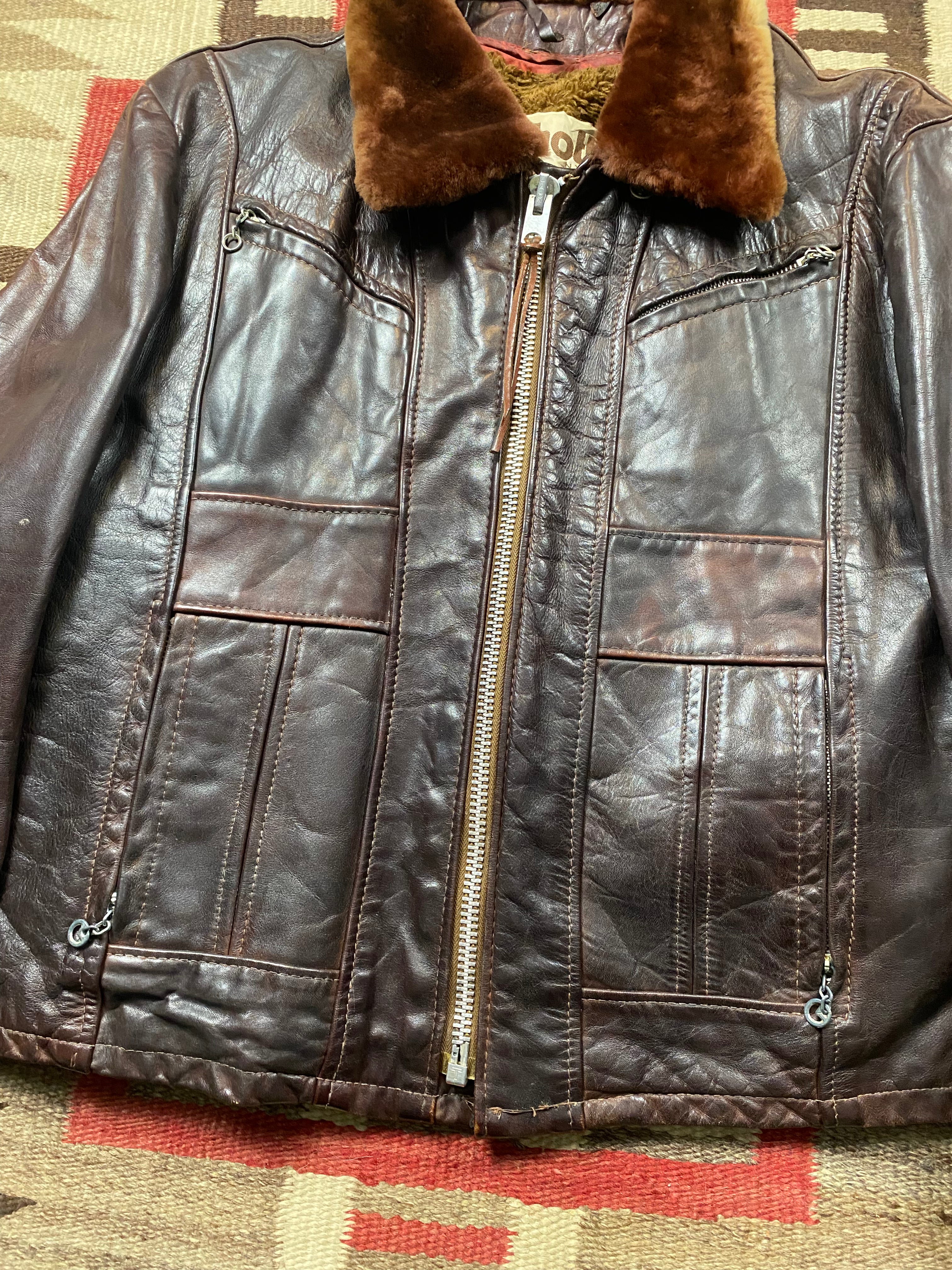 Schott NYC 1970's Leather Jacket With Shearling Collar