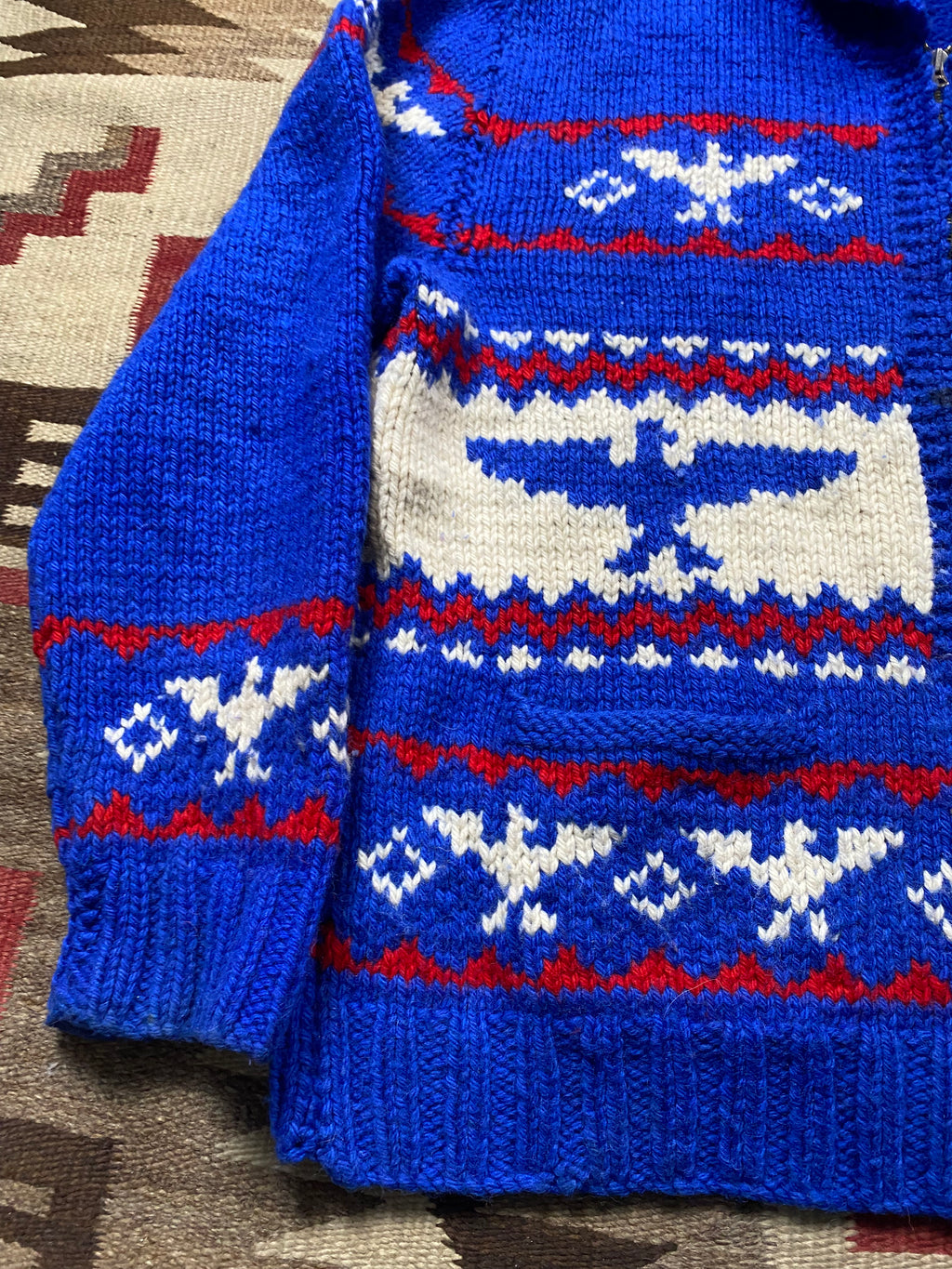 Blue Thunderbird Cowichan With Red & White Details