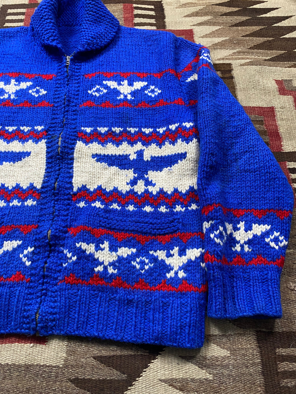 Blue Thunderbird Cowichan With Red & White Details