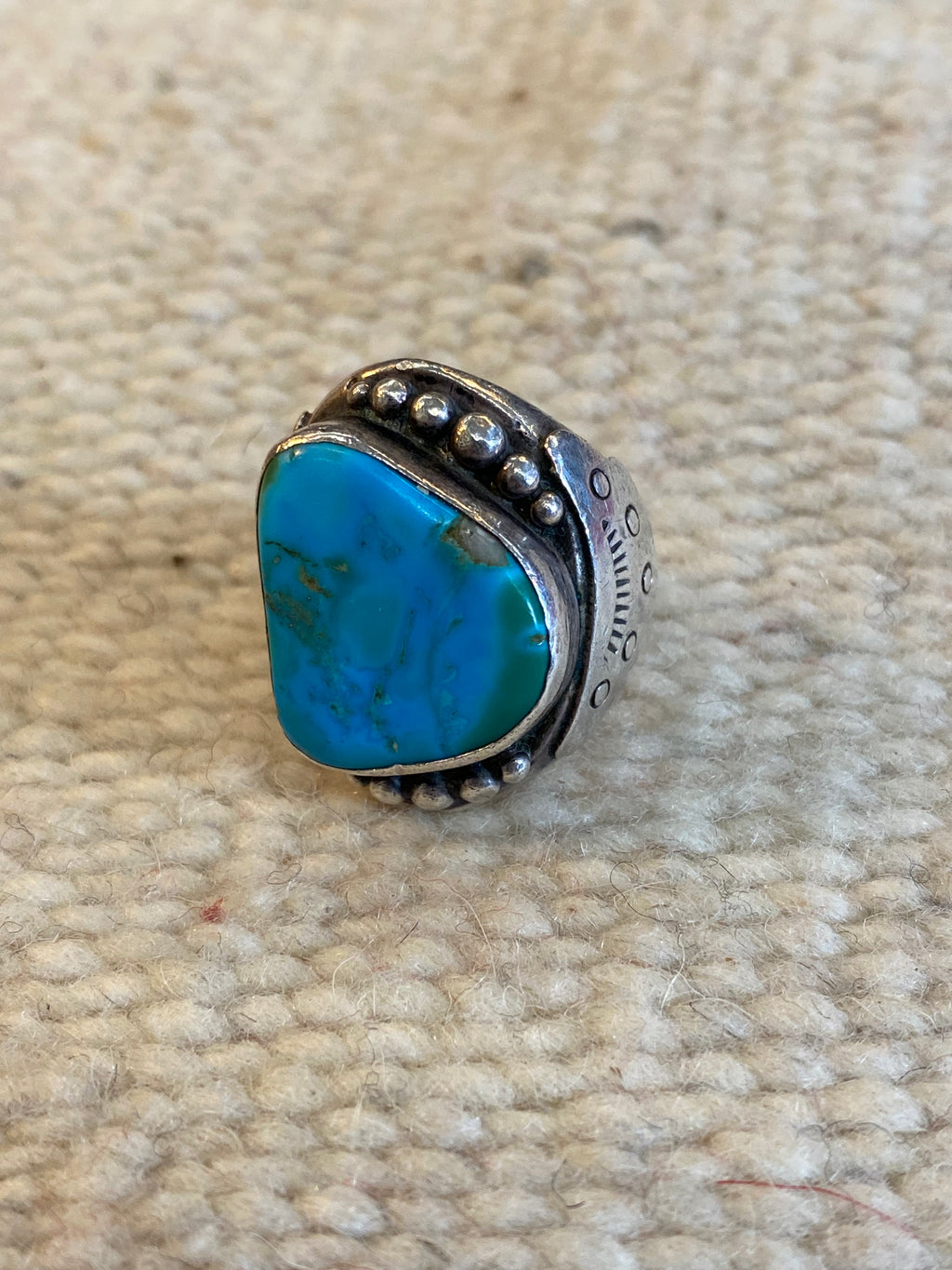 Chunky Sterling Silver Navajo Ring With Kingsman Turquoise Stone